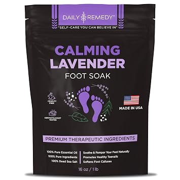 Calming Lavender Foot Soak with Epsom Salt, Made in USA, Foot Soak Soothes Tired Feet, Athletes Foot, Stubborn Foot Odor, Softens Calluses & Helps Treat Toenail, 16 oz 1 lb
