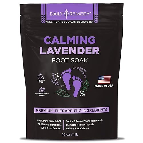 Calming Lavender Foot Soak with Epsom Salt, Made in USA, Foot Soak Soothes Tired Feet, Athletes Foot, Stubborn Foot Odor, Softens Calluses & Helps Treat Toenail, 16 oz 1 lb - Calming Lavender - 1 Pound (Pack of 1)