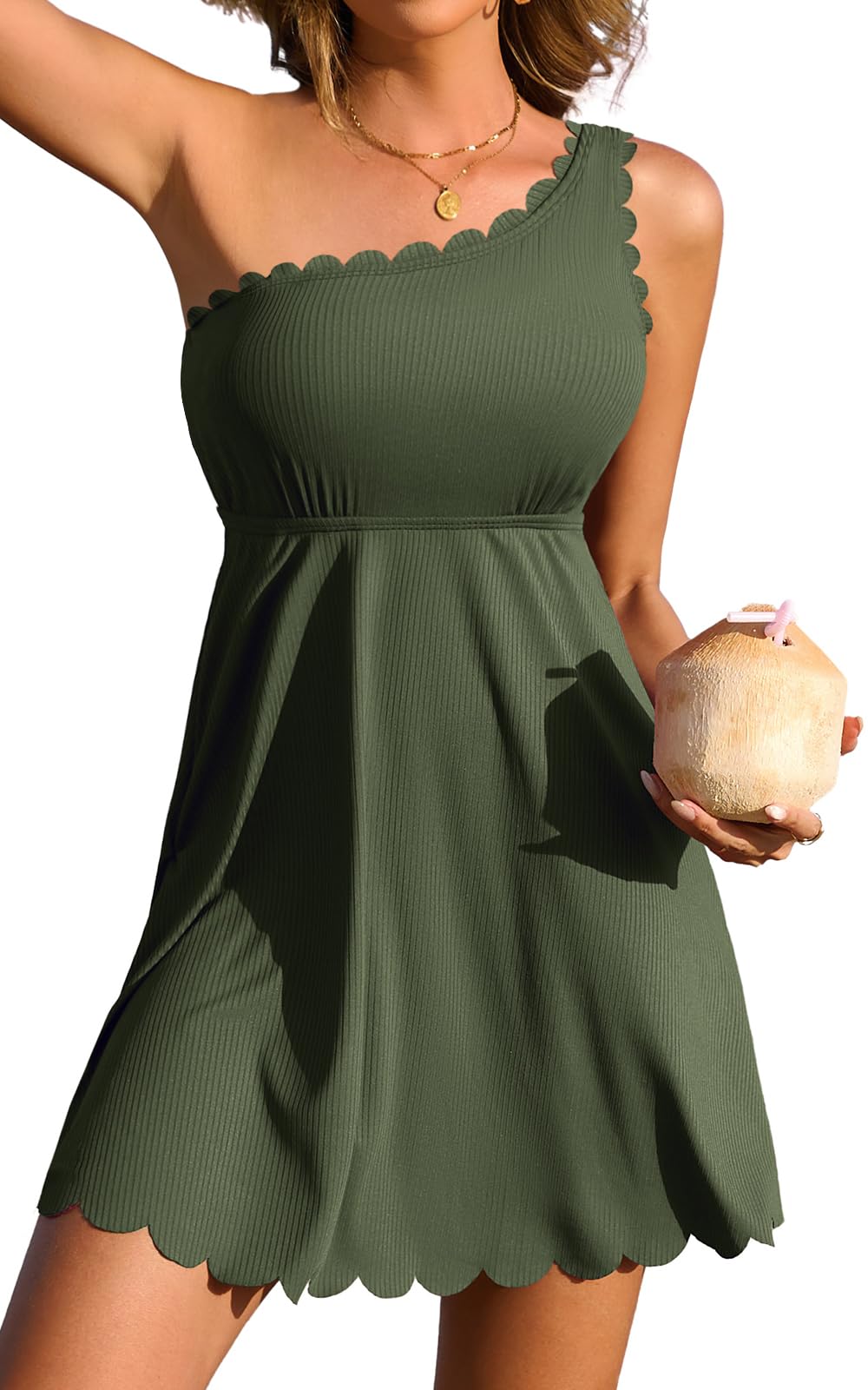 Charmo Ribbed One Shoulder Swim Dress