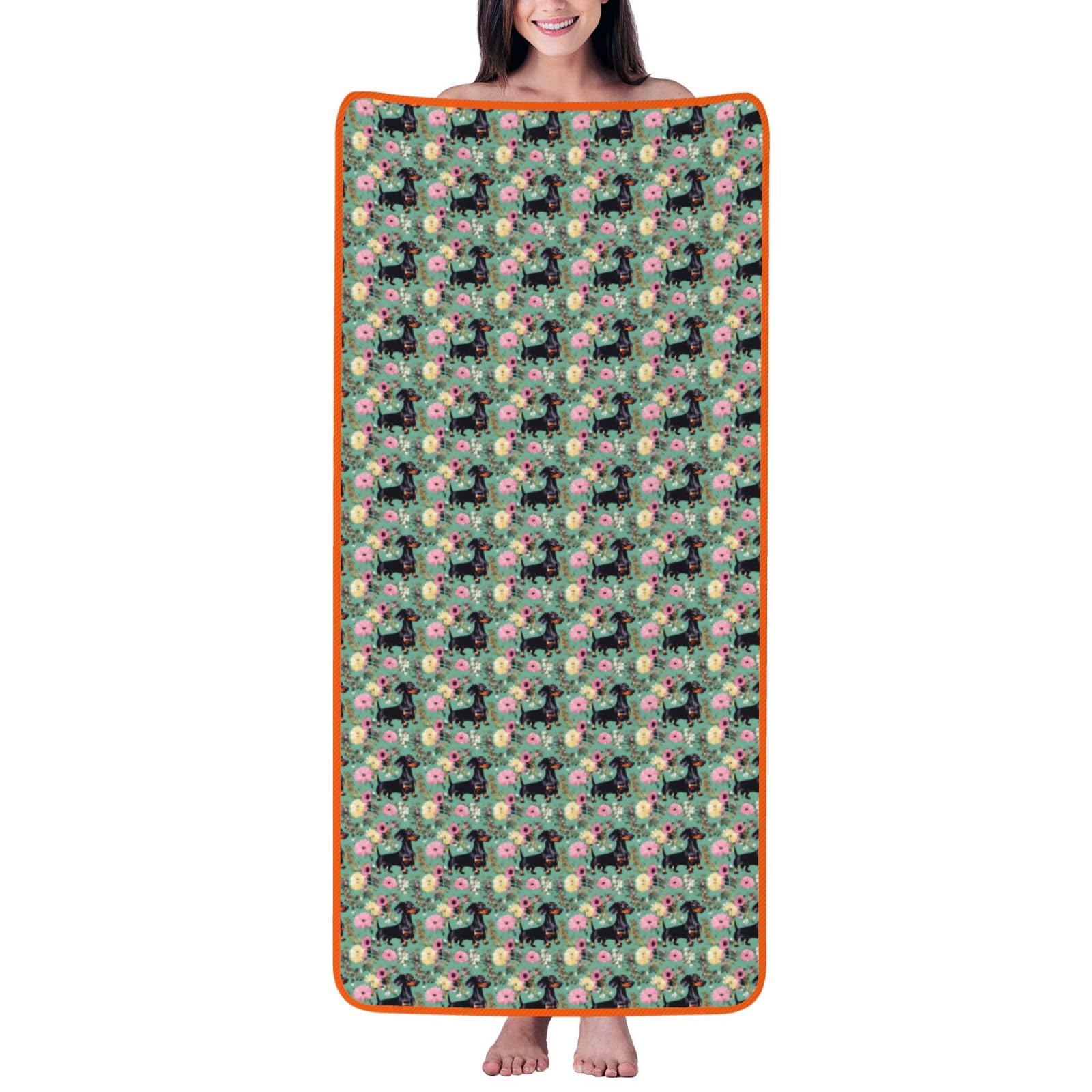 JBJGKHLP Dachshund Florals Print Women Men Couples Coral Velvet Bath Towel Ultra-Soft For Home Bathroom Travel