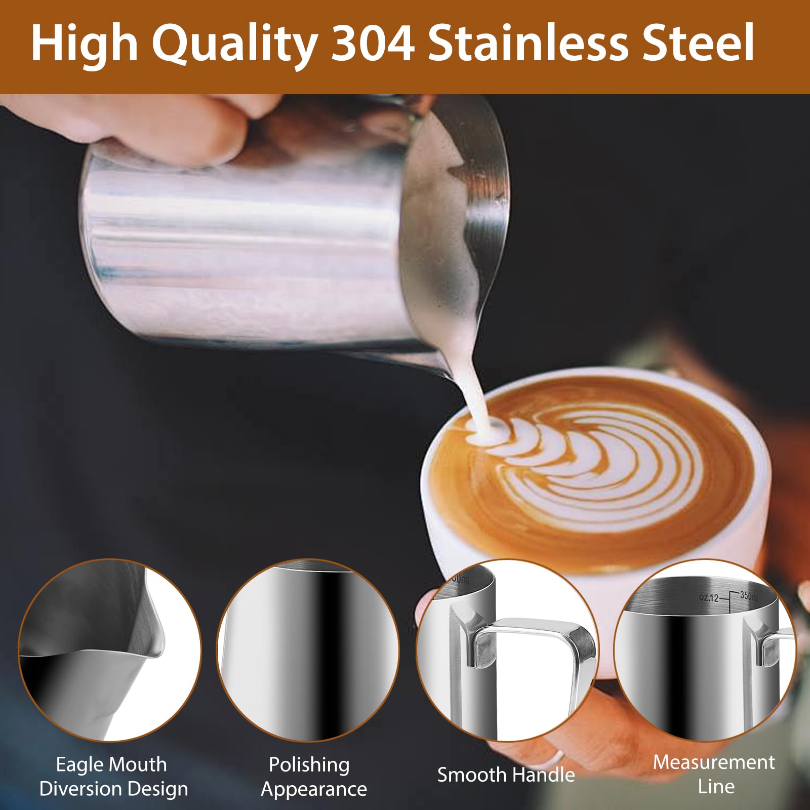 Bricco Latte Professionale Salubohu 350ml In Acciaio Inox - Con Ago Per Latte Art - Foto 9