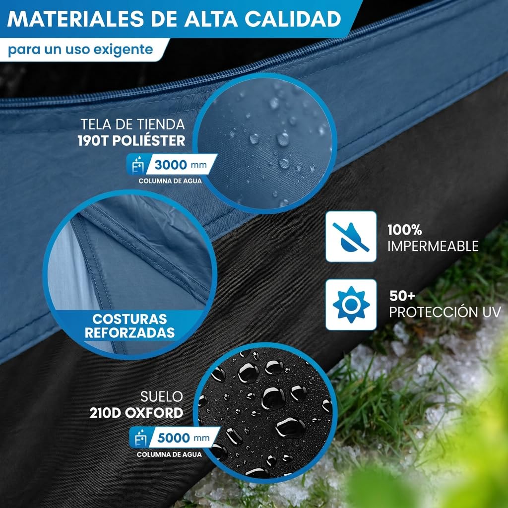 NORDMUT® Tienda de Camping 4 Personas Impermeable & Ligera – Tienda Cúpula con Vestíbulo Cerrable – Tienda 2-4 Personas con Excelente Circulación de Aire & Tamaño Compacto