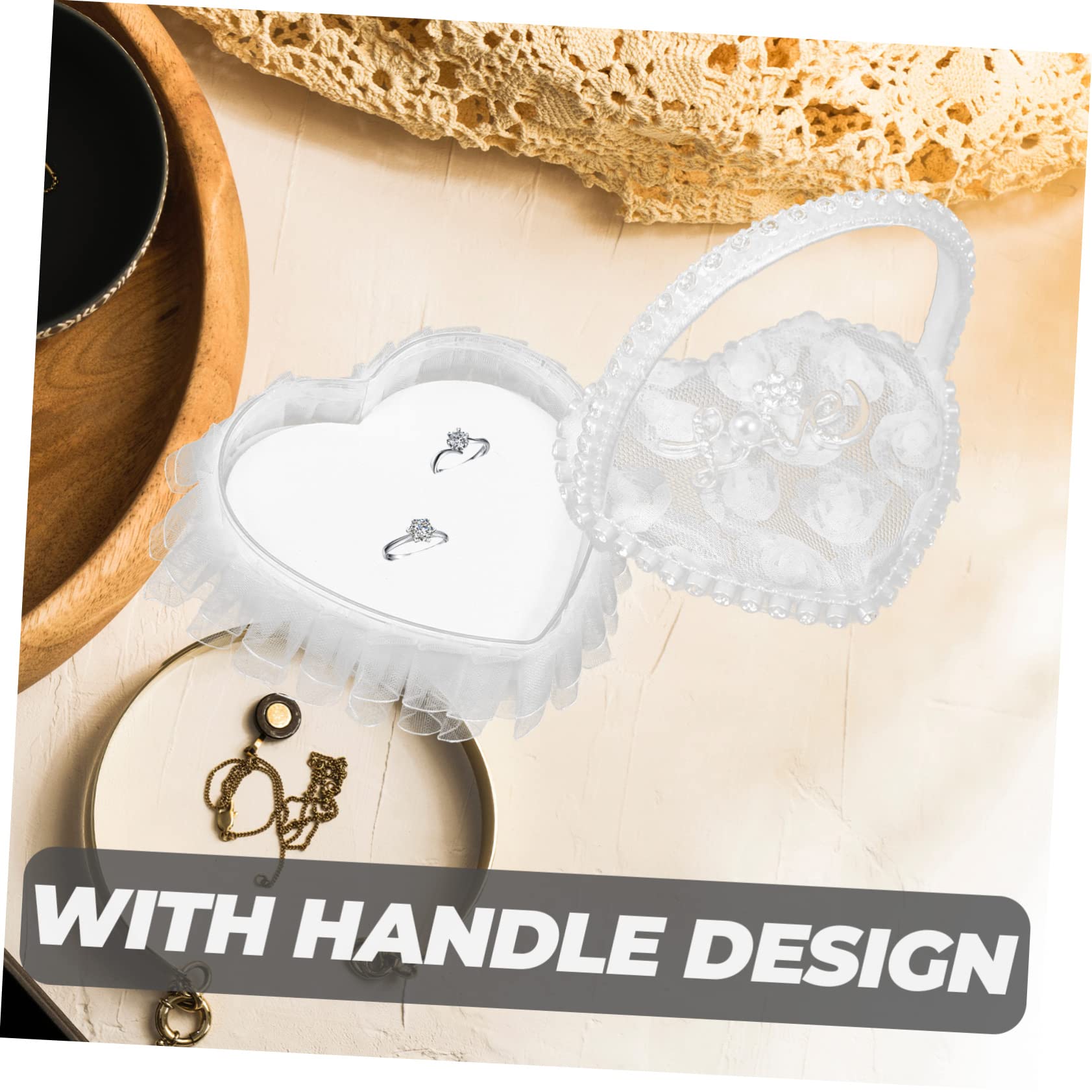 Abaodam 5pezzi Cuscino Portafedi Cuore Con Pizzo Elegante Per Matrimonio Porta Anelli Raso Con Manico Decorazione Nuziale Romantica Accessorio Per Cerimonia Di Fidanzamento
