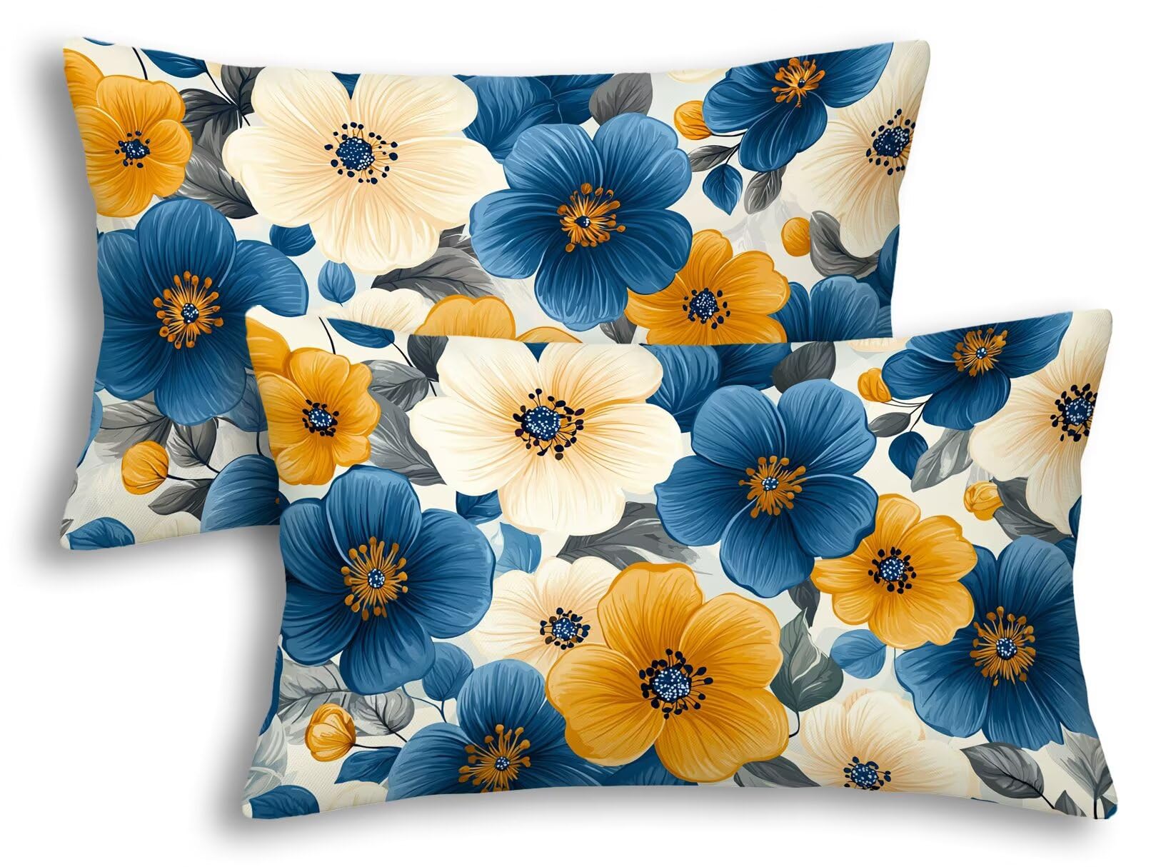 Housse de coussin extérieur imperméable 40x60 en lin bleu lot de 2