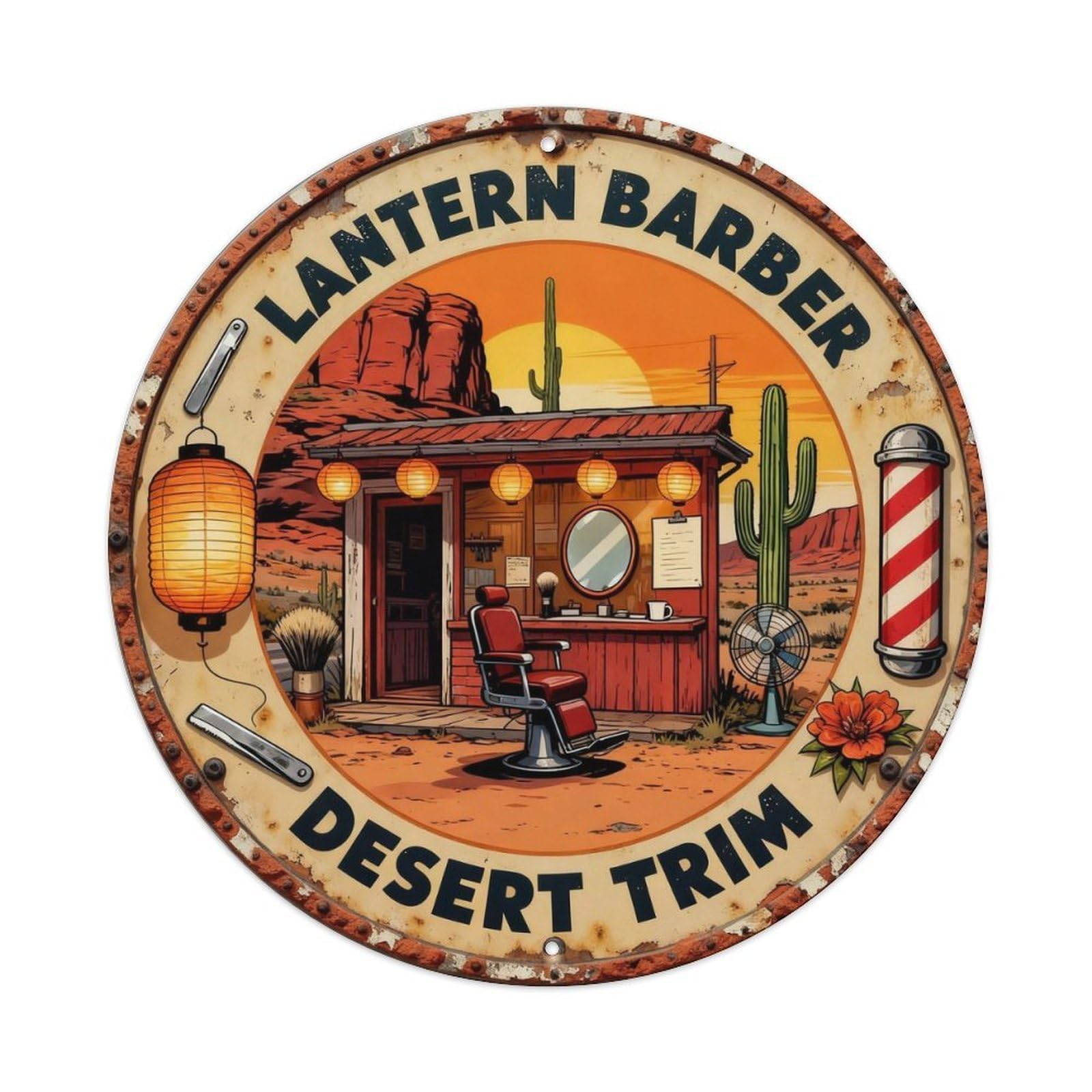 Lantern Barber Sign Metal Tin Sign Plaque