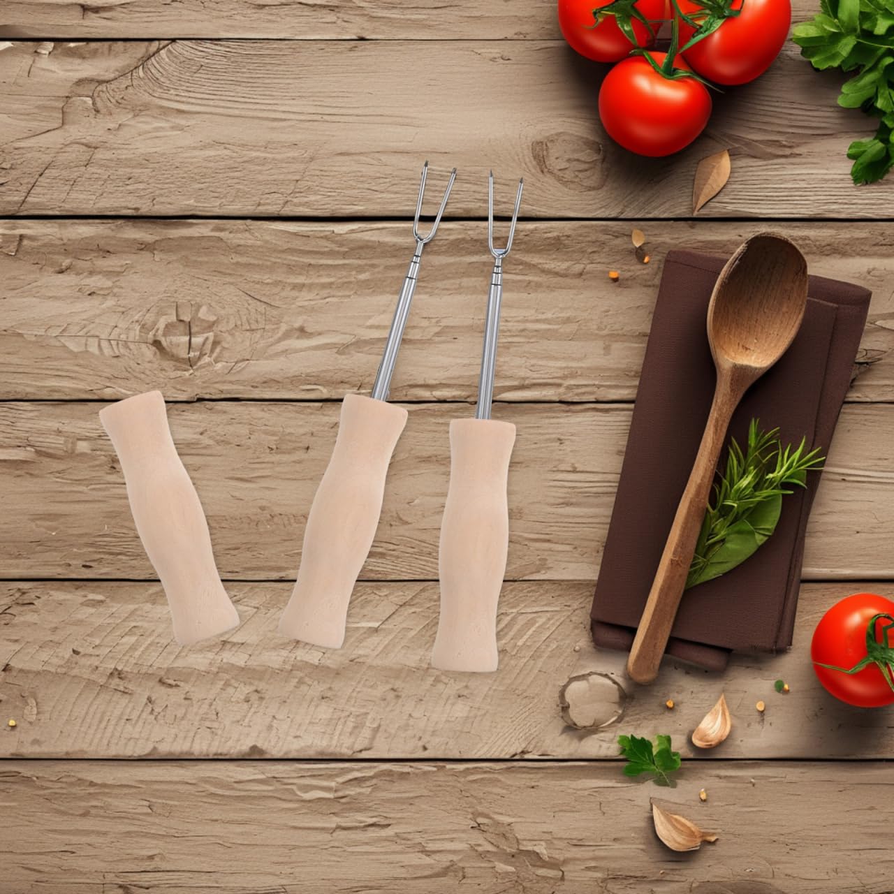4Stücke BBQ GrillzubehöR Mit Holzgriff HitzebestäNdige rutschfeste Grillwerkzeuge FüR Camping Und Outdoor Praktisch Und Robust FüR Sichere Grillabende Zu Hause