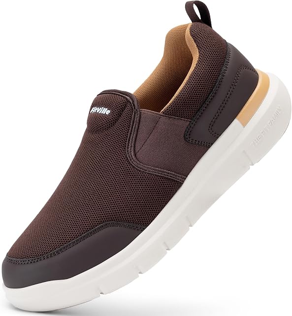 FitVille Hommes Chaussures de marche large glissade sur les chaussures pour hommes Extra large Casual Mocassins d'affaires avec le soutien Arch léger Orthopédique non sneakers