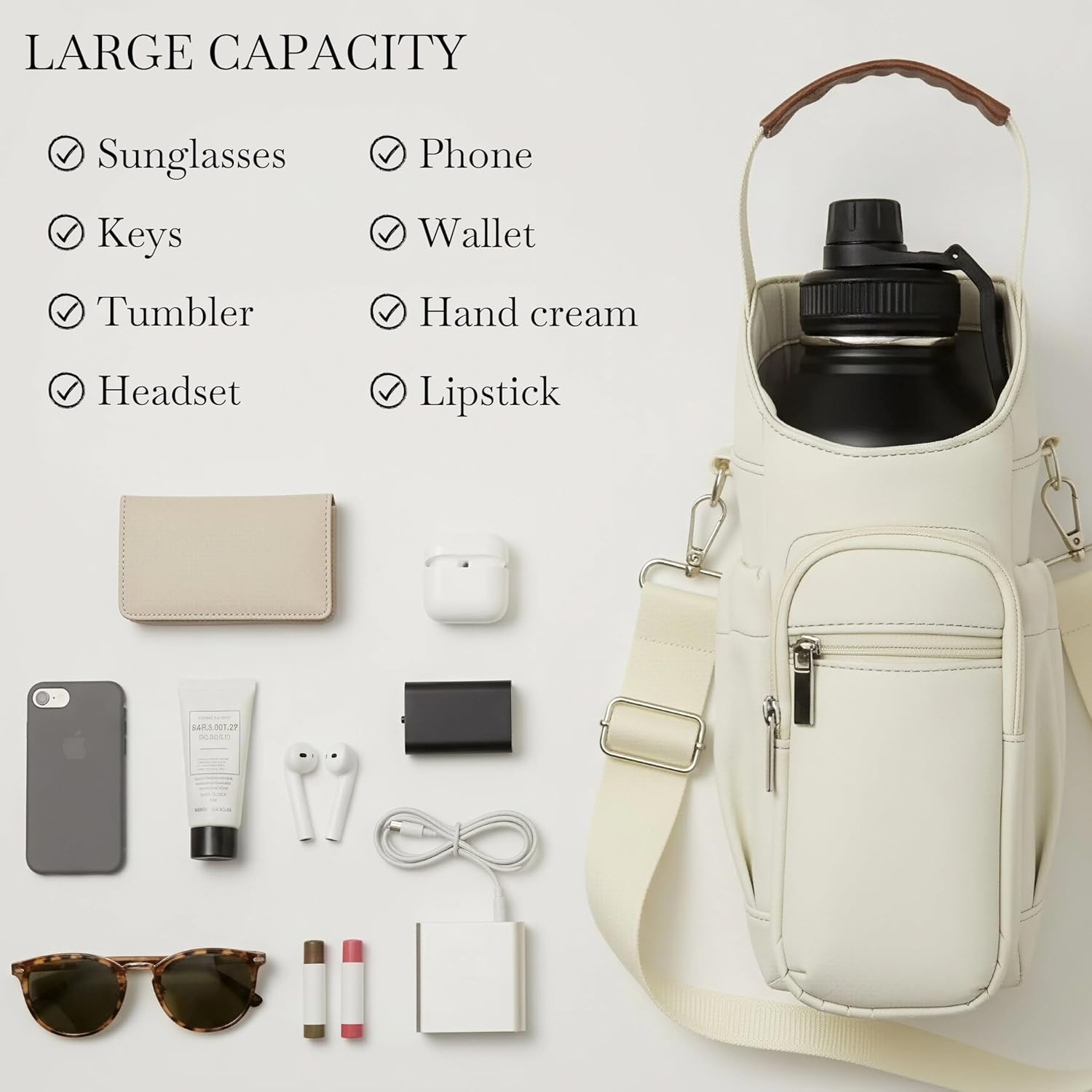 Insulated Water Bottle Carrier Bag with Adjustable Strap, Water-Resistant Nylon Sling Bag, 22-64 oz Hands-Free Crossbody Waterbottle Bag with Phone Pocket & RFID Blocking for Hiking Travel