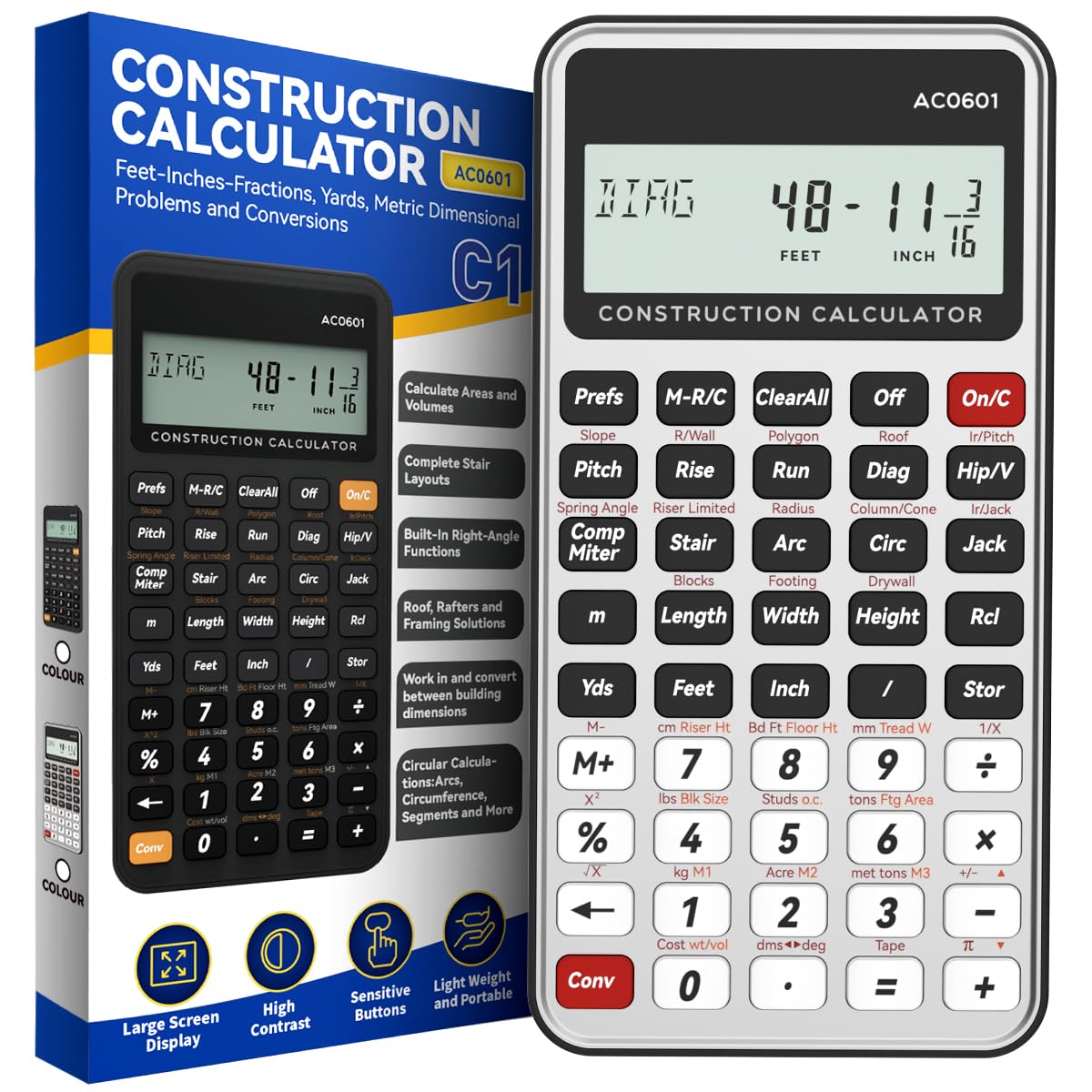 ROATEE Calculadora de construcción Plata - Calculadora industrial y científica para contratistas