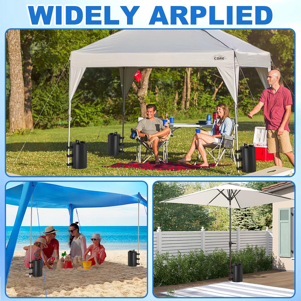 Poids pour Tonnelle, 4 Pièces Poids de Lestage, Portable 10L Anti-Vent Lestage Tonnelle, Réutilisables PVC Sac Lestage Eau pour Pliable, Tente, Canopy, de Plein Air, Noir