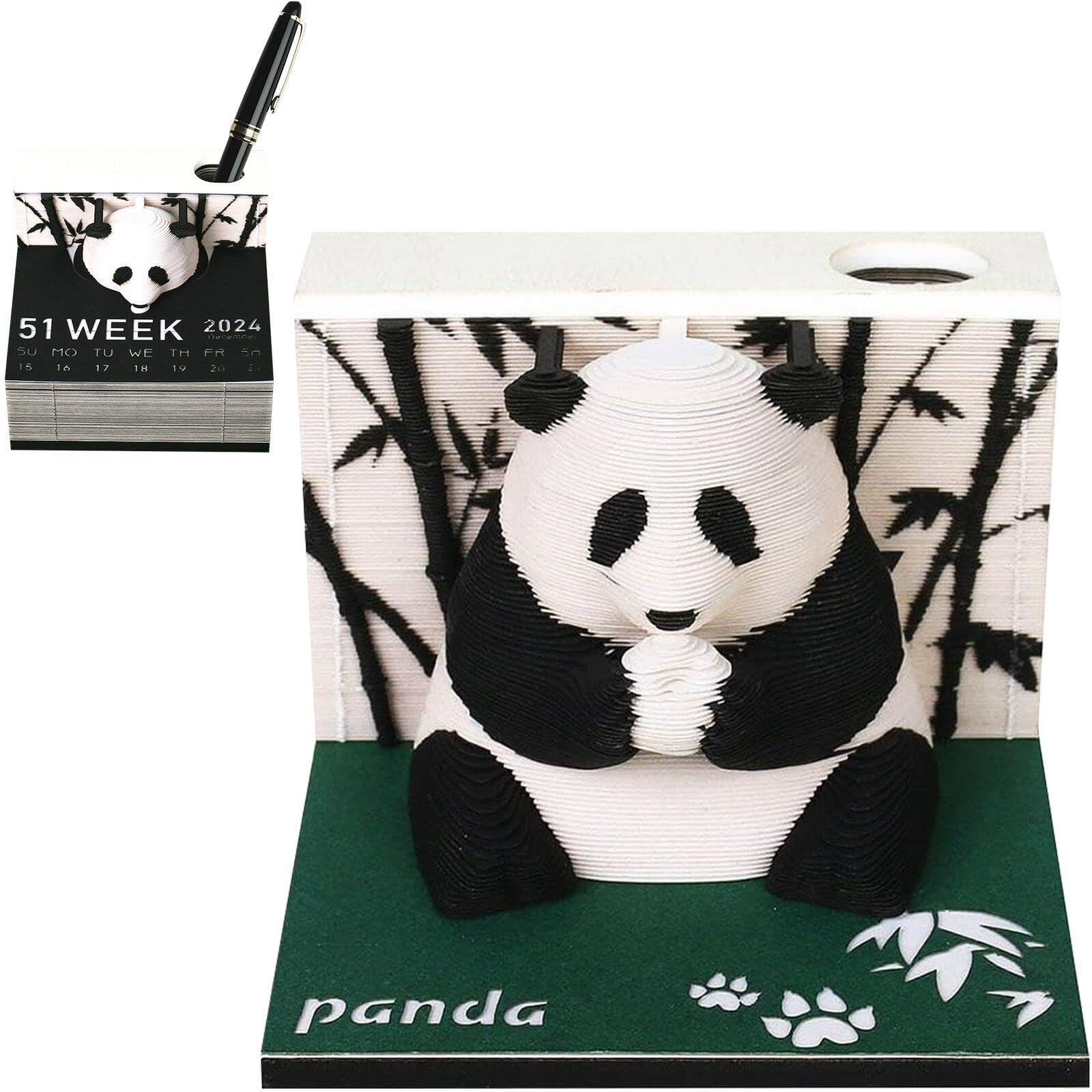 Sculpture en papier 3D calendrier panda 2024 en édition de luxe
