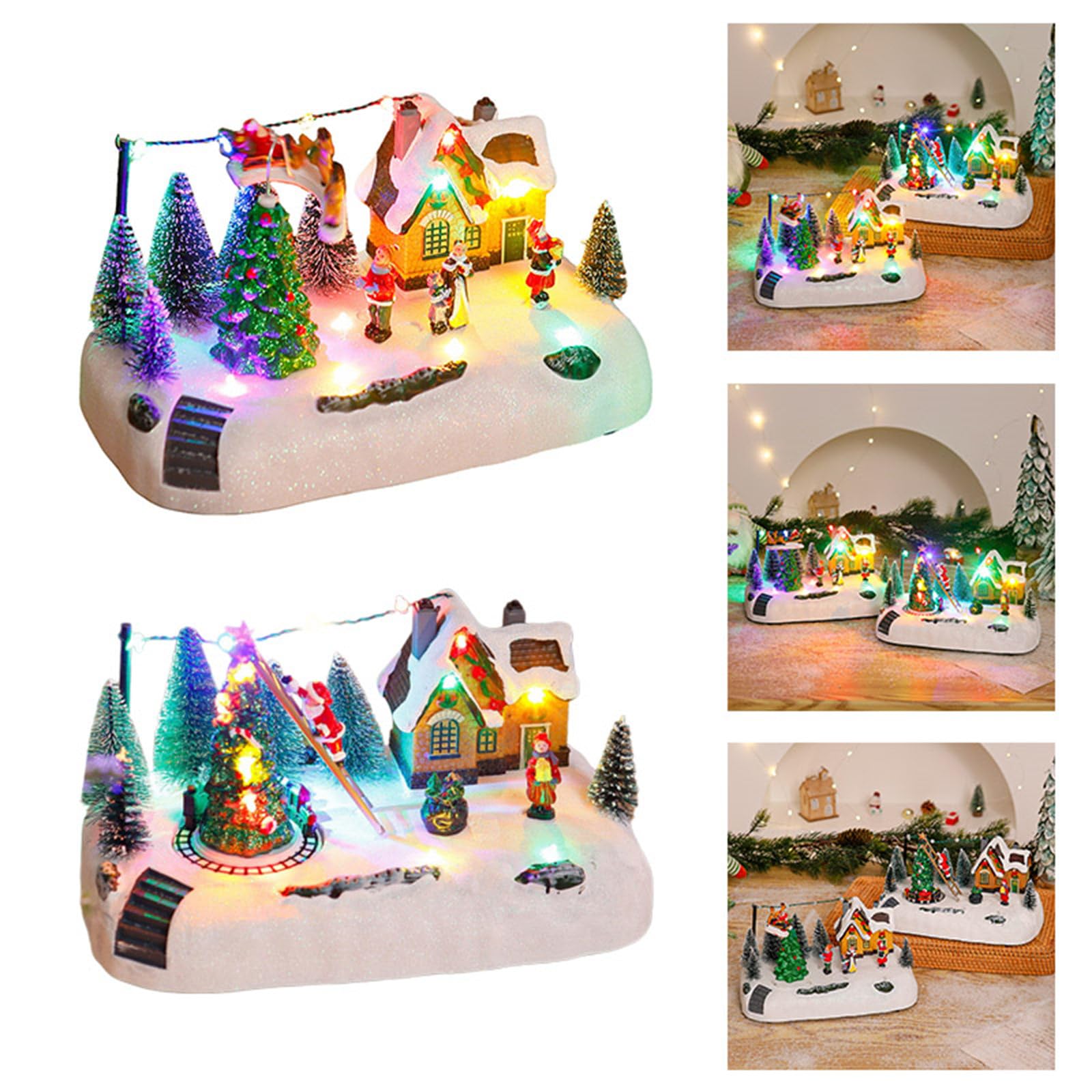 Aurgiarme Decorazione natalizia in resina a tema con funzioni musicali e illuminazione ornamento per genitori e figli, attività di decorazione per feste di Natale