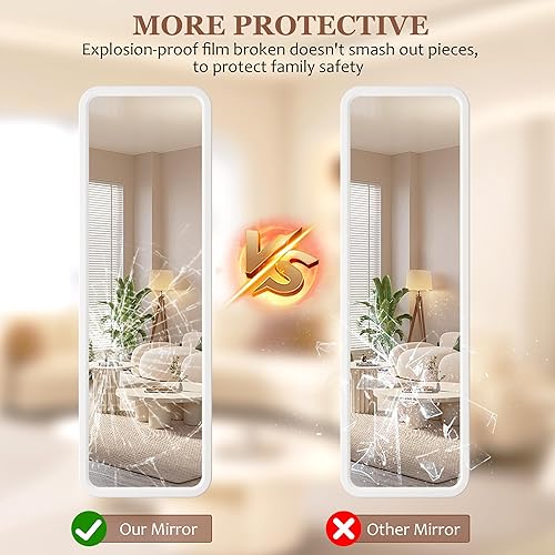 Miniatura 5 de dnbss Espejo de madera de longitud completa de 63 x 18 pulgadas, espejo de cuerpo completo con marco de madera maciza, espejo de pie o de pared,