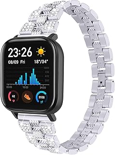 Chofit Bling Bands Compatible with Amazfit GTS 3/GTS/GTS2/GTS 2 mini/GTS 2e/GTS 4mini for Women, Replacement Metal Bracelet Rhinestone Jewlery Wristband for Amazfit Bip U Pro/Bip S Lite/Bip 3/Bip 3 Pro Smartwatch (Silver)