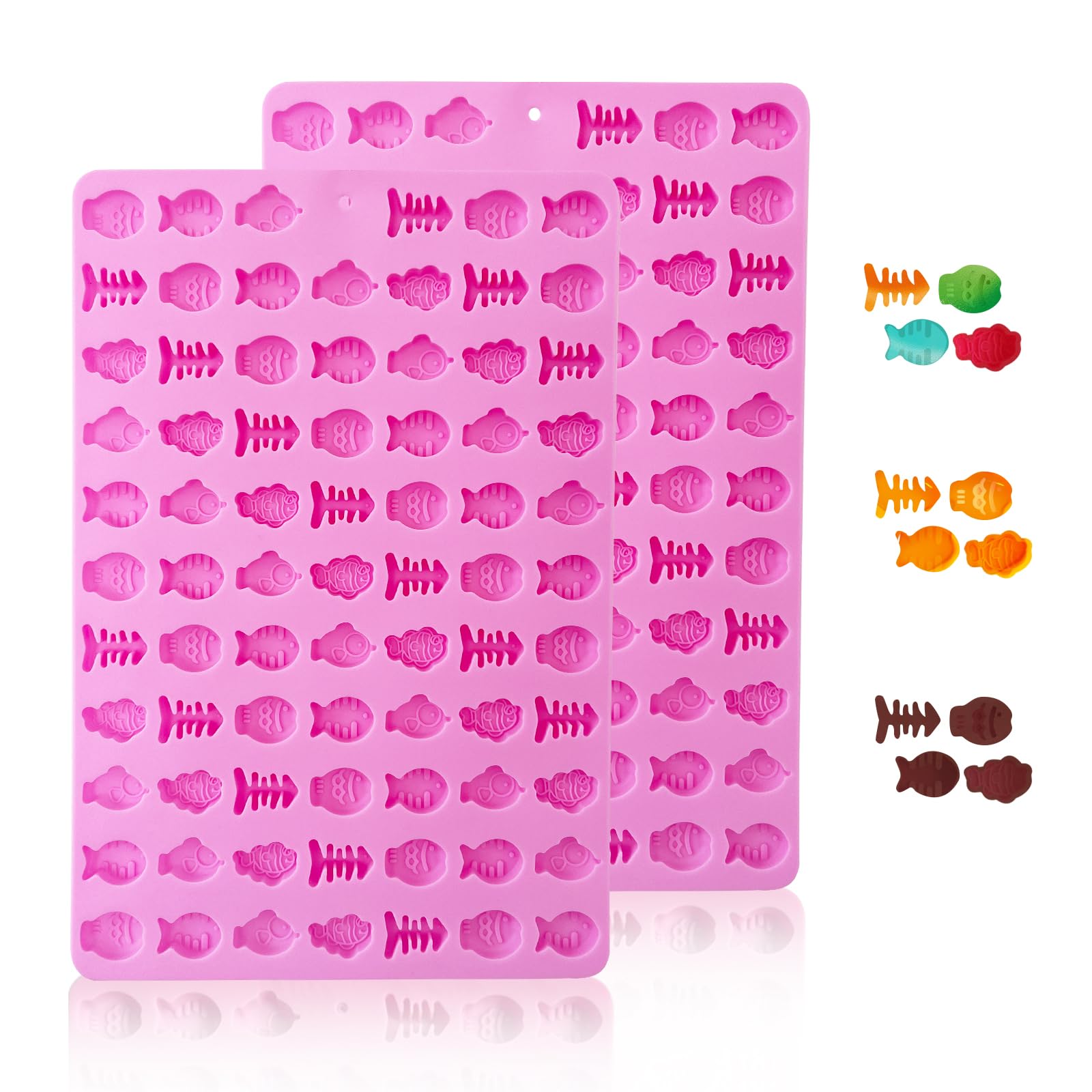 2 PCS Gummy Fish Candy Molds Silicone, Cat Dog Treat Molds,152 Cavity Fish Mini Silicone Mold for Chocolate, Fondant, Candy, Biscuits, Cookie, Jelly and Cat Dog Training Commands Concept