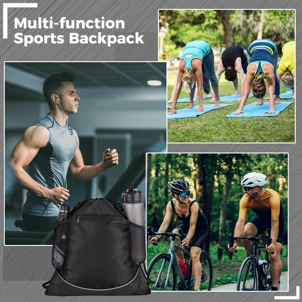 Waterproof Soccer Backpack with Drawstring Closure, Multi-Pocket Sports Bag for Football, Basketball, and Volleyball