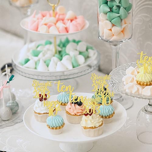 Miniatura 7 de Paquete de 30 adornos para cupcakes de 10 cumpleaños con purpurina recta hacia fuera de 2013, Happy 10th Ten Awesome Since 2013, 10 Fabulosas