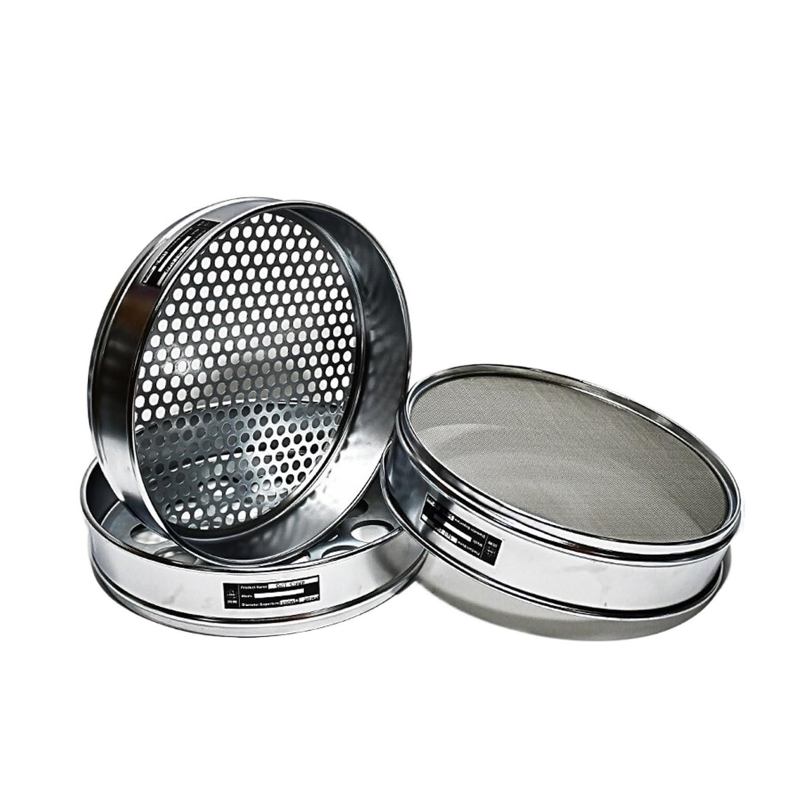 JUMELA Sieb-Set Bodensiebpaket Laborstandard-Analysensieb Gartenbau-Rundloch-Probensieb R30cm Öffnung 0,075-60mm Deckel und Tablett 11St