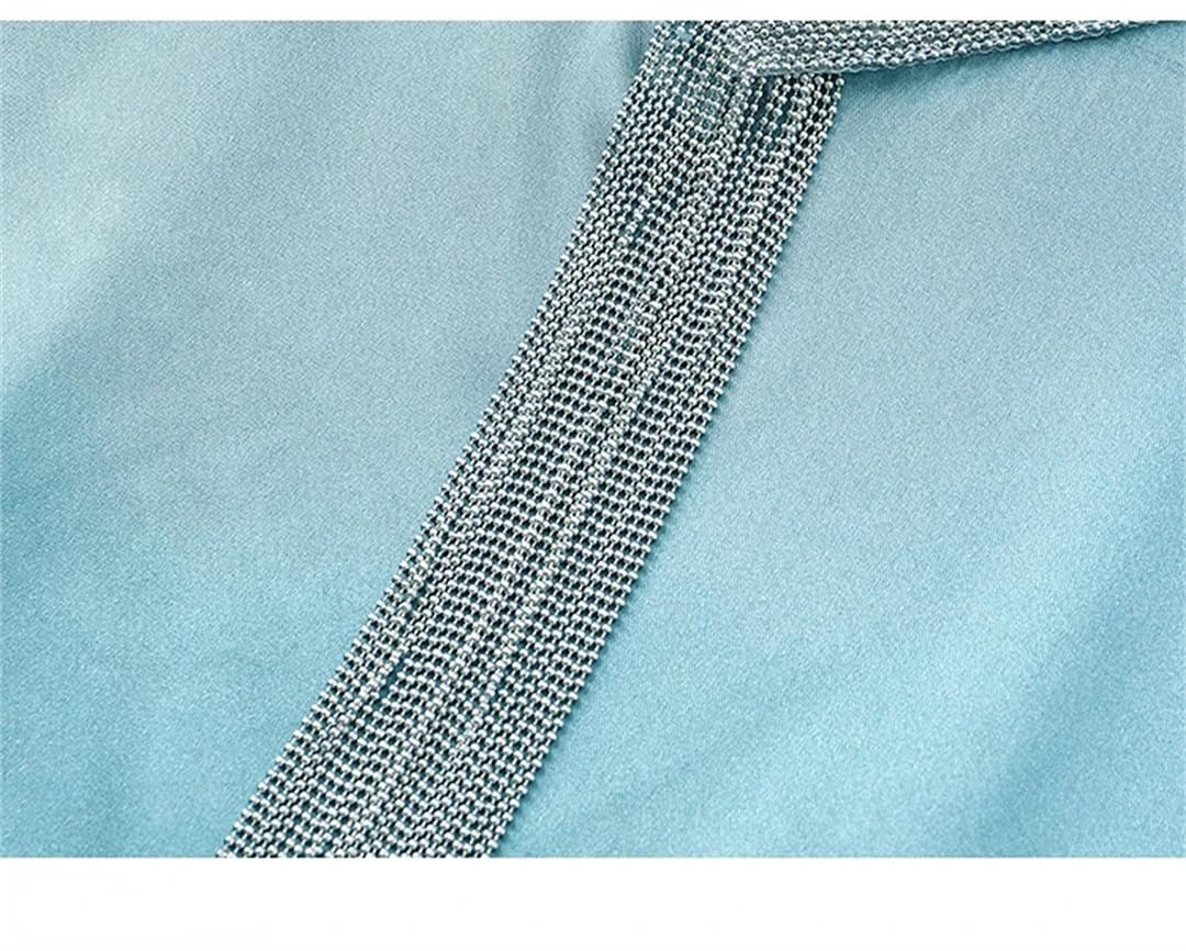 Camicette da donna in raso con scollo a V e nappe estive in seta senza