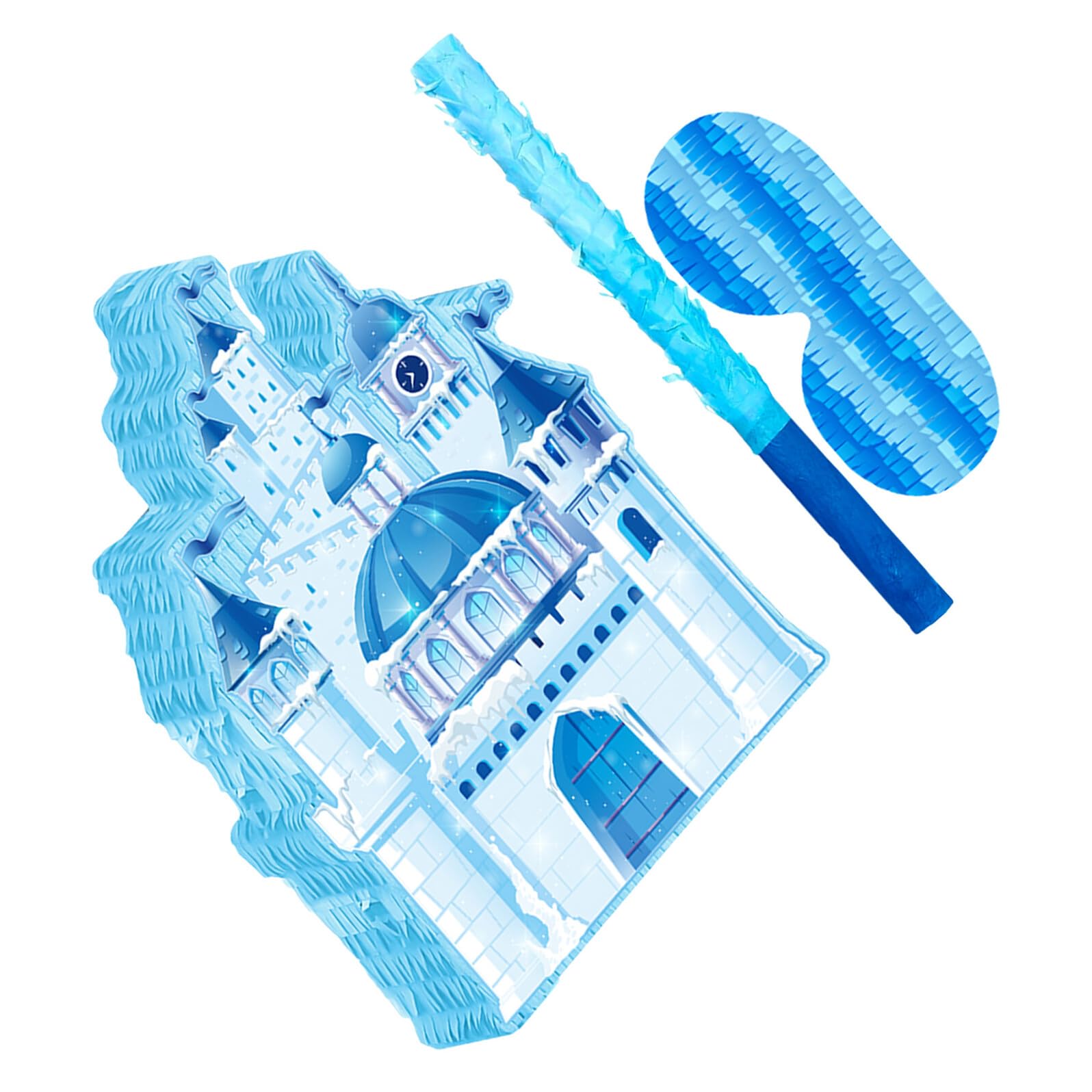 Weihnachts Schloss Pinata Blau Hängender Candy Holder mit Stick und Augenbinde Winter Party Pinata für Kindergeburtstag und Festliche Partys Vielseitiges Spielzubehör
