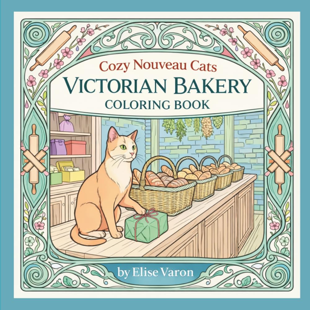 Cozy Nouveau Cats Victorian Bakery Coloring Book: Enchanted Victorian Bakery Cute Cat Moments for Cat Lovers | Intricate Botanical and Floral Ornate ... and Teens (The Nouveau Paws Collection)