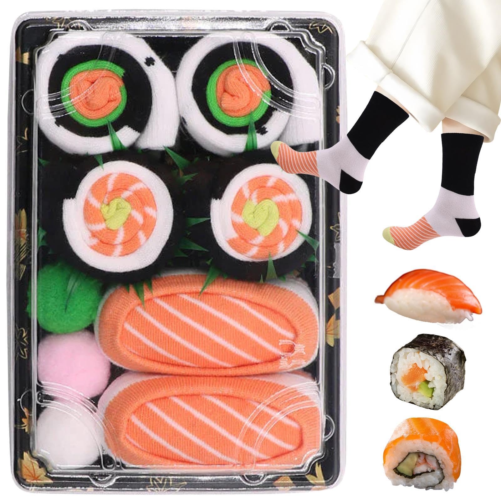 Sushi Socks 3 Pack Funny Socks Tuna Salmon Sushi Socks Box Novelty Cotton Tube Socks Prank Gag Presents For Sushi Lovers