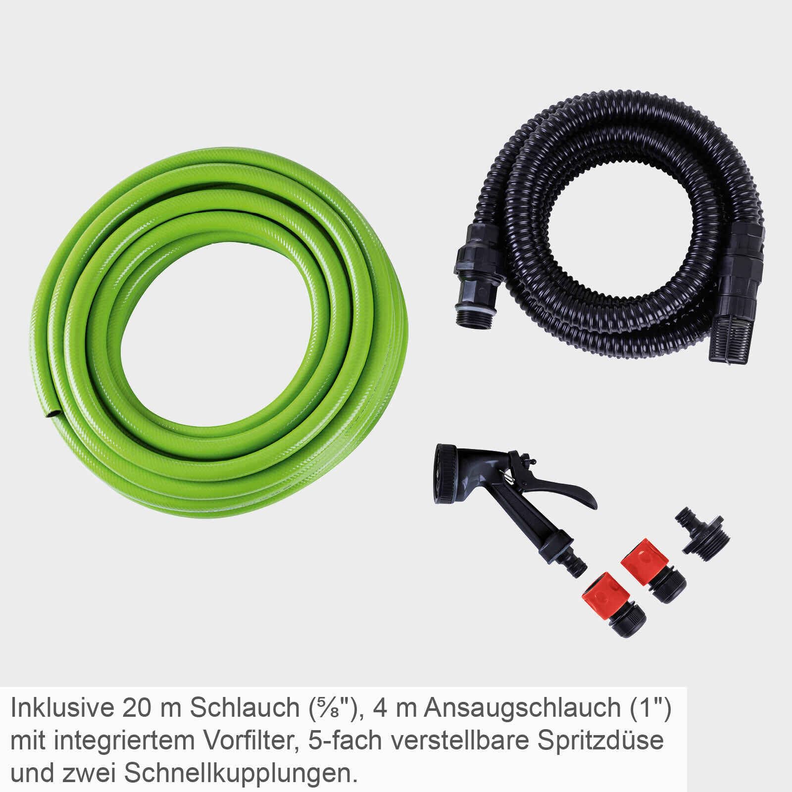 Scheppach Gartenpumpe GP600S Teichpumpe | 600W | 3000 L/h Fördermenge | 3,5 bar Förderdruck | 8m Ansaughöhe | 35m Förderhöhe | inkl. Zubehör