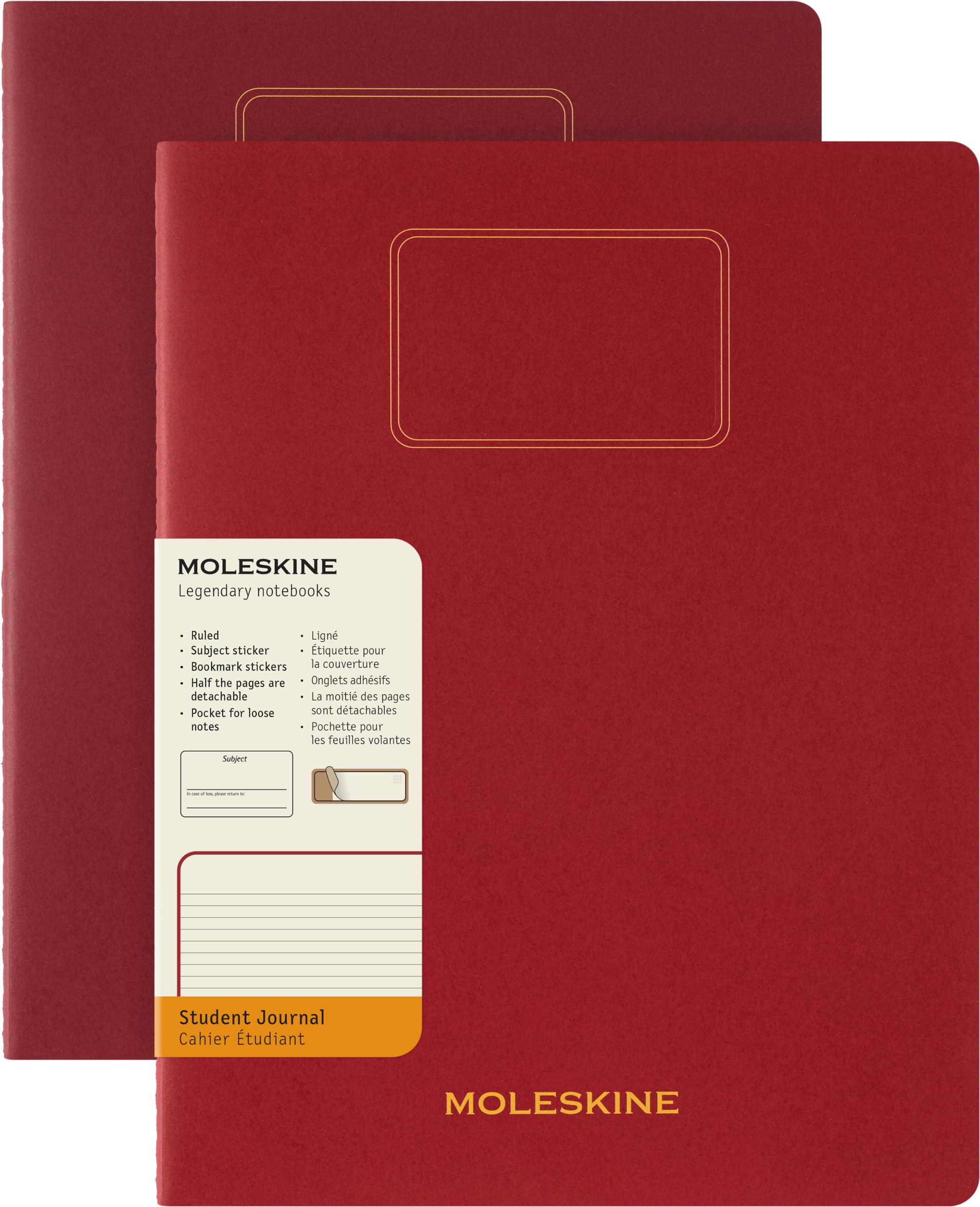 Moleskine Student Cahier Journal, Set of 2 Lined Notebooks for Notes With Detachable Pages Cardboard Cover and Stickers