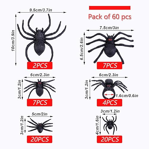 Miniatura 2 de 60 arañas de plástico realistas, juguetes de araña falsa negra y anillos de araña, juguetes de araña, accesorios de broma de Halloween para
