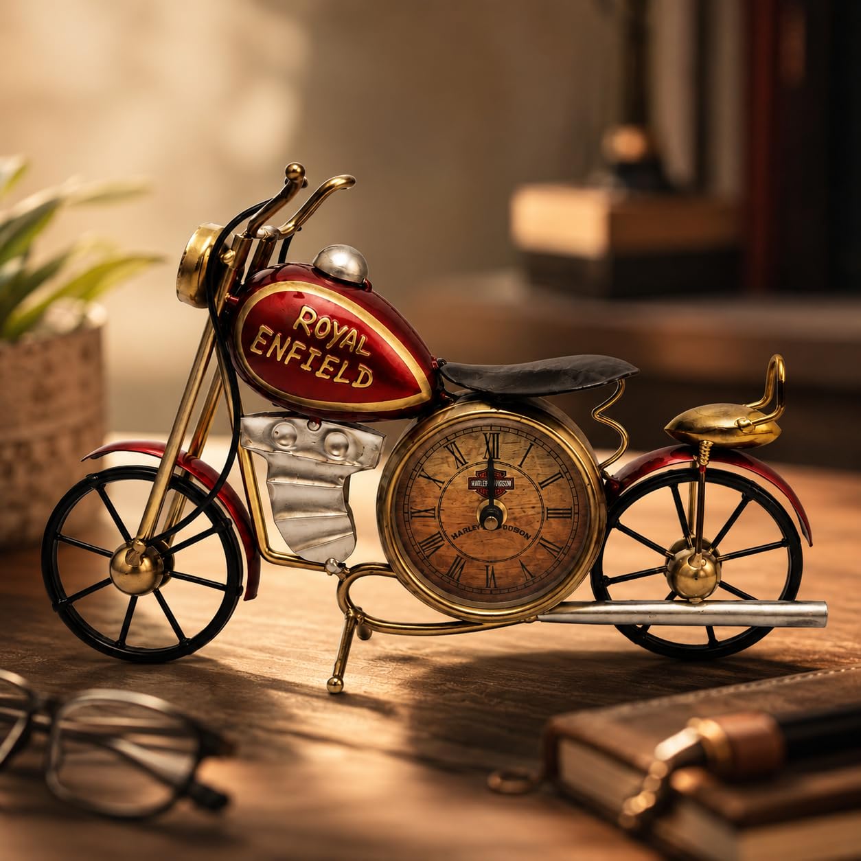 Vintage Royal Bullet Motorcycle Table Clock | Handcrafted Iron Metal Bike Showpiece with Analog Clock | Decorative Desk Clock for Home, Office & Study Table | Rustic Retro Home Décor | Gift for Unisex-image-34