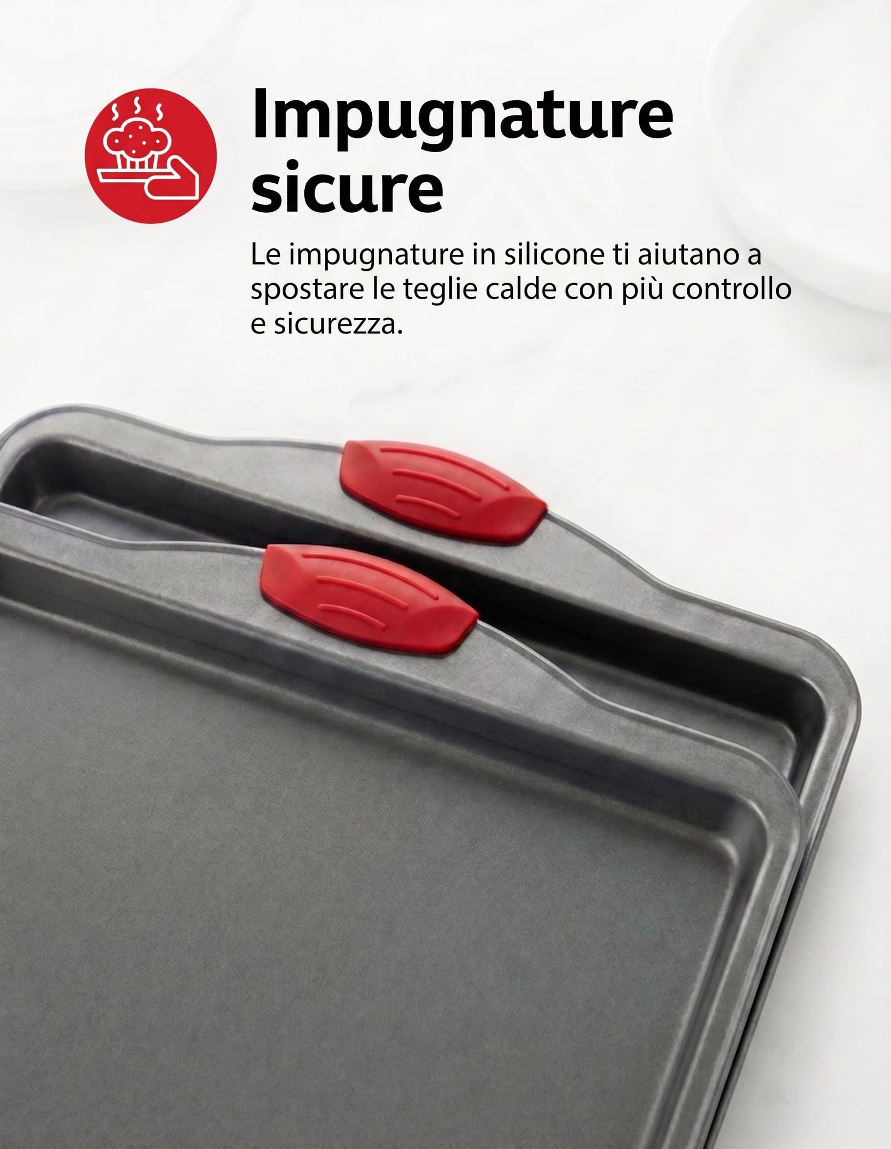 Set 3 Teglie da Forno Antiaderenti in Acciaio al Carbonio - Vassoio per Biscotti con Manici in Silicone, Placca da Forno Resistente a Deformazioni e Ruggine, Senza PFOA per Cottura Uniforme
