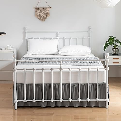 Miniatura 4 de xuan dian Falda de cama con volantes de tamaño individual con esquinas divididas, falda de cama con volantes y plataforma de 14 pulgadas, color gris