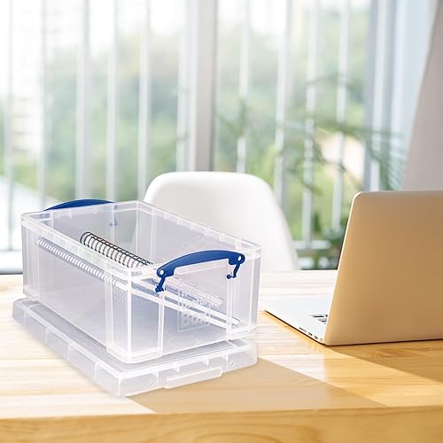 Miniatura 5 de Really Useful Caja apilable de plástico de 9 litros con tapa a presión y asas de bloqueo de clip integradas para organización del hogar y la oficina