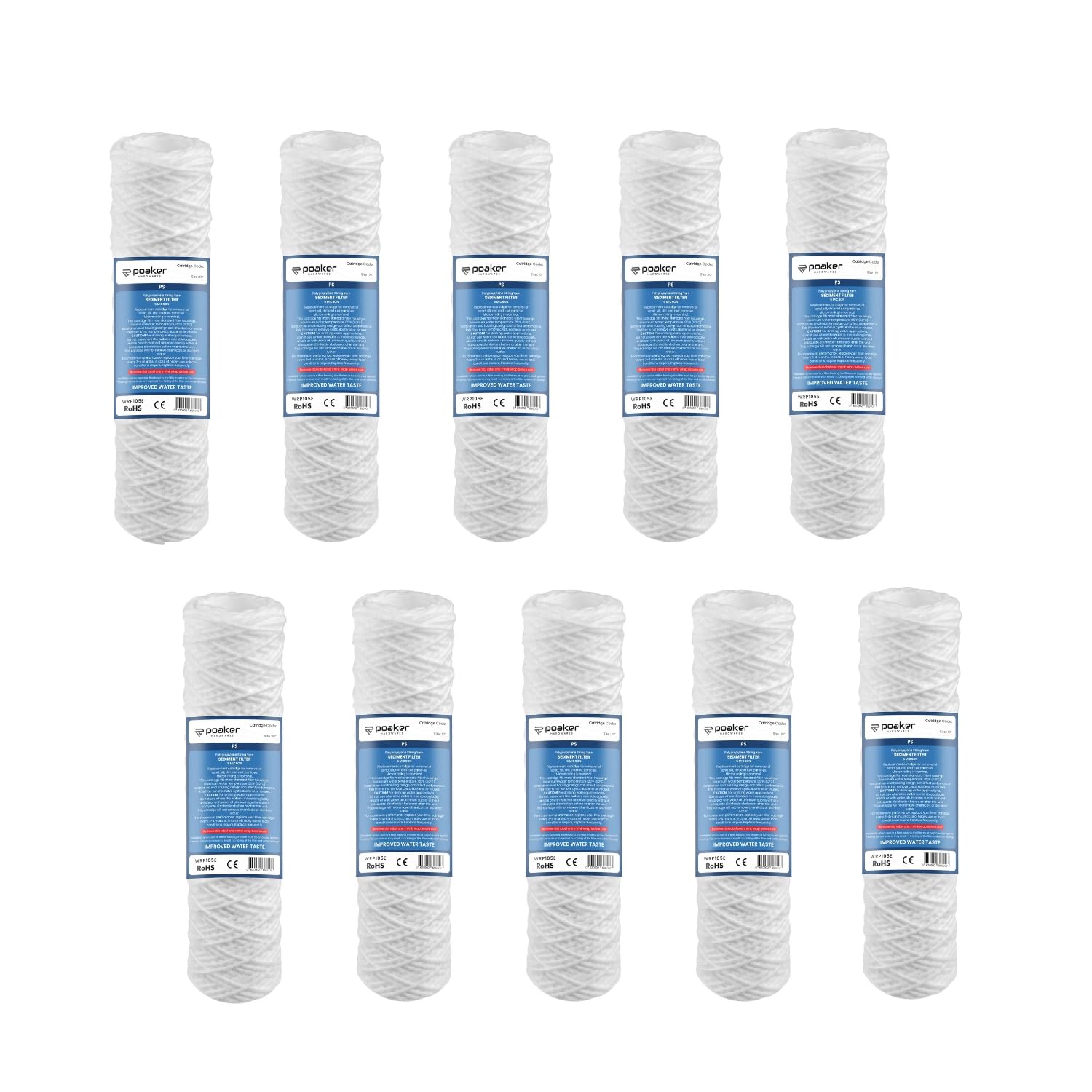 Royal Apex Water Filter Replacement Cartridges 10" Polypropylene Cotton Sponge Universal Cartridges, Standard Pre-filter Yarn Sediment for Standard RO Systems (Pack of 10, 10" Cotton Yarn (70g)