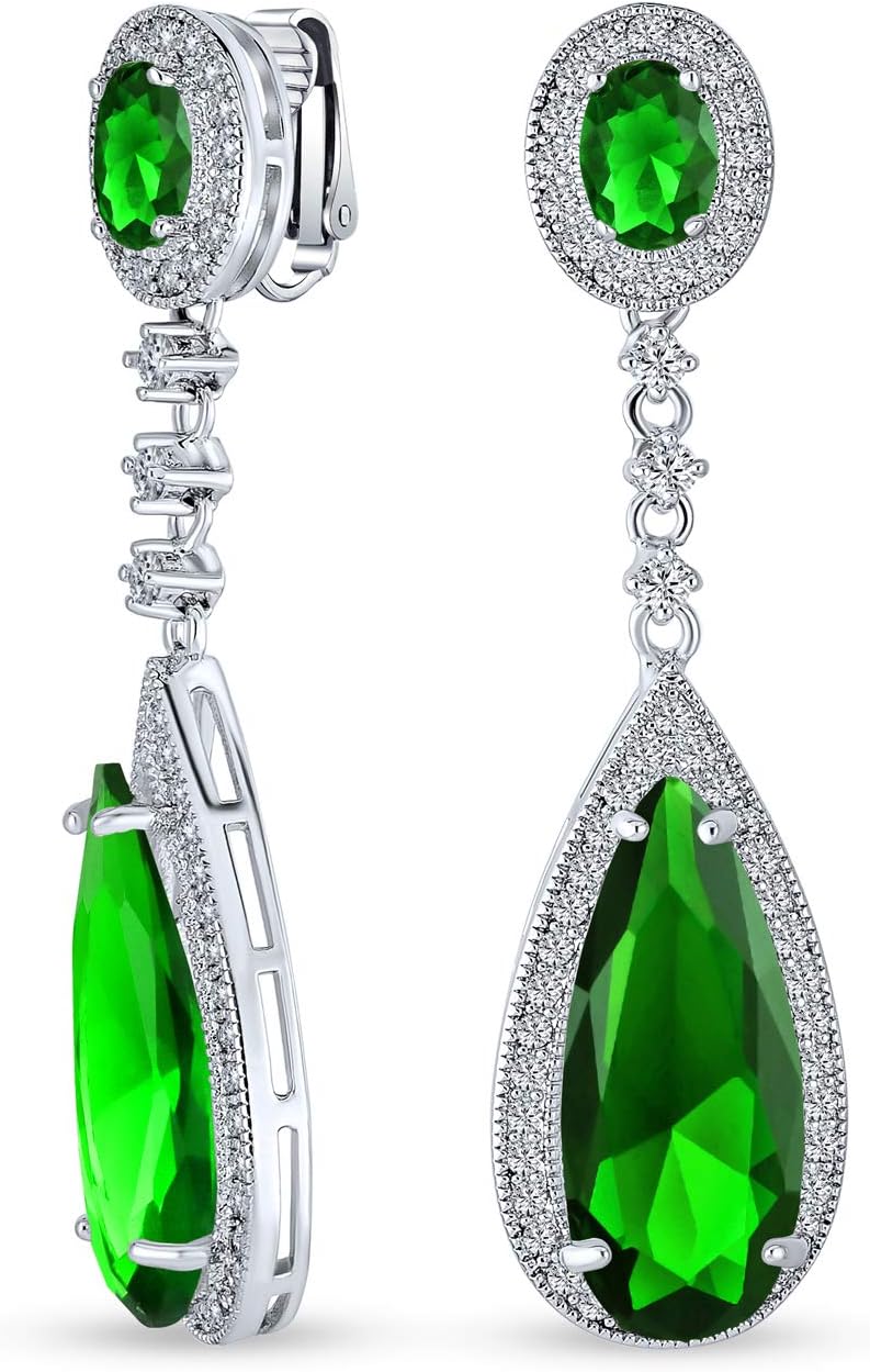 Statement Teardrop Cubic Zirconia AAA CZ Dangle Chandelier Screw Clip On Earrings For Women Silver Plated More Colors