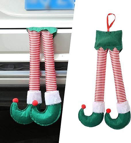 Miniatura 9 de Paquete de 1 pata de elfo de Papá Noel, colgante de pata de maletero de automóvil, decoraciones de felpa de Navidad, tronco a presión o árbol de