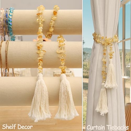 Miniatura 6 de Guirnalda de cuentas de piedras preciosas naturales con borla, 31 pulgadas, decoración rústica de mesa de campo, cuentas de oración y curación,