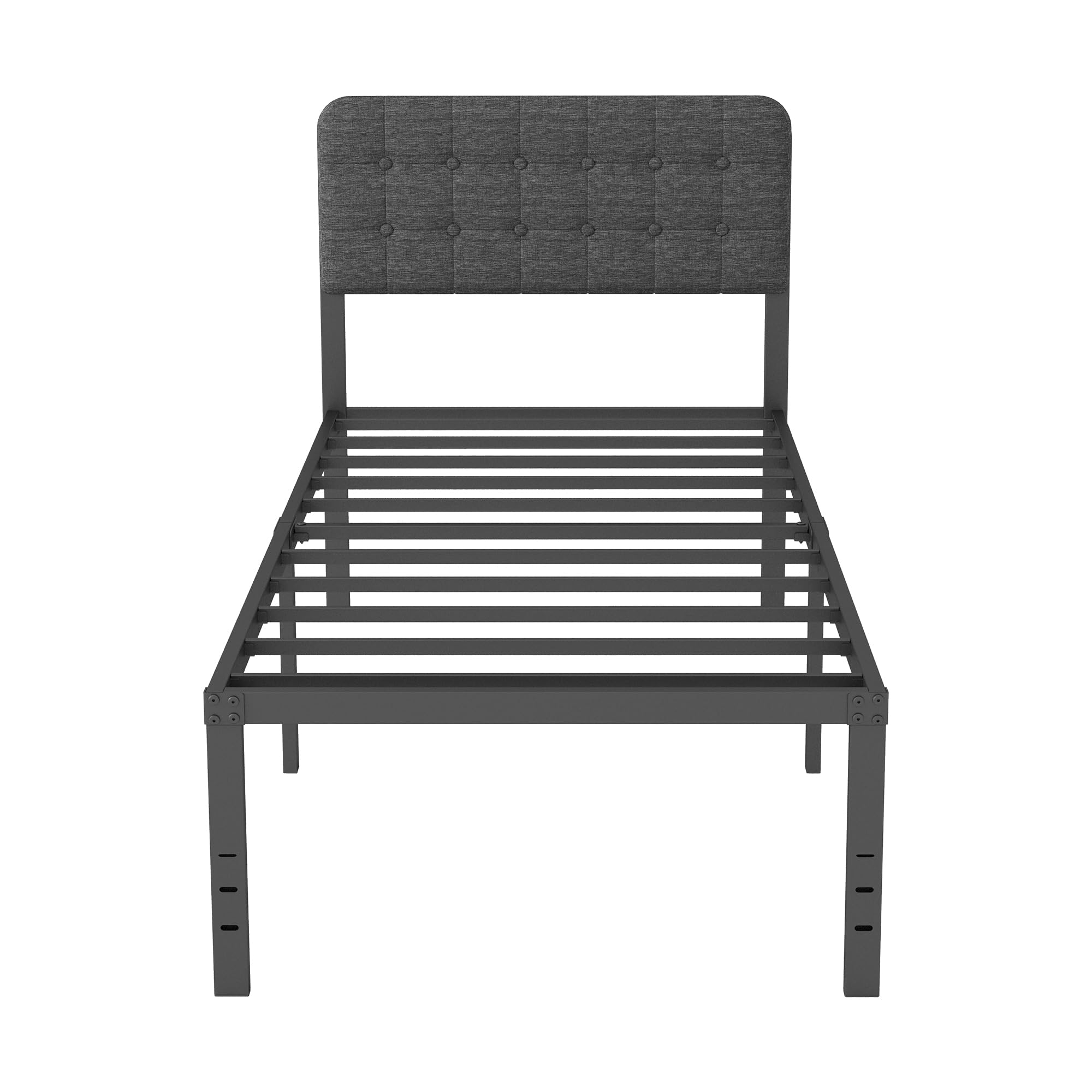 Cama 90x190 con Cabecero Tapizado Curvo, Somier de Metal con Lamas de Acero, Altura 46 cm, Almacenamiento, Negro