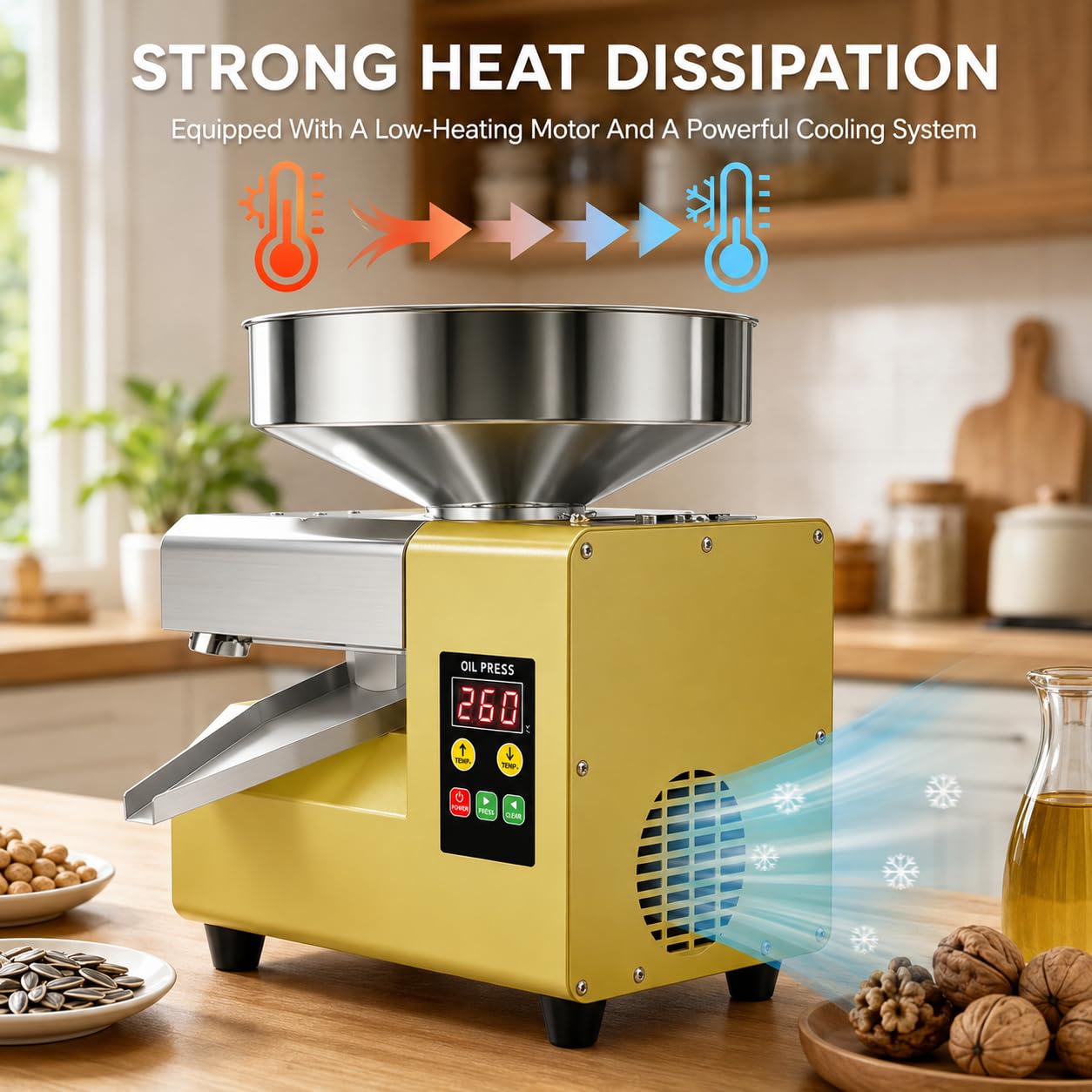 Maszyna do tłoczenia oleju 1500 W, ekstraktor na zimno ze stali nierdzewnej z pojemnikiem 235 mm, wydajność 5-9 kg/h do oliwek, orzeszków ziemnych, kokosów, sezamu