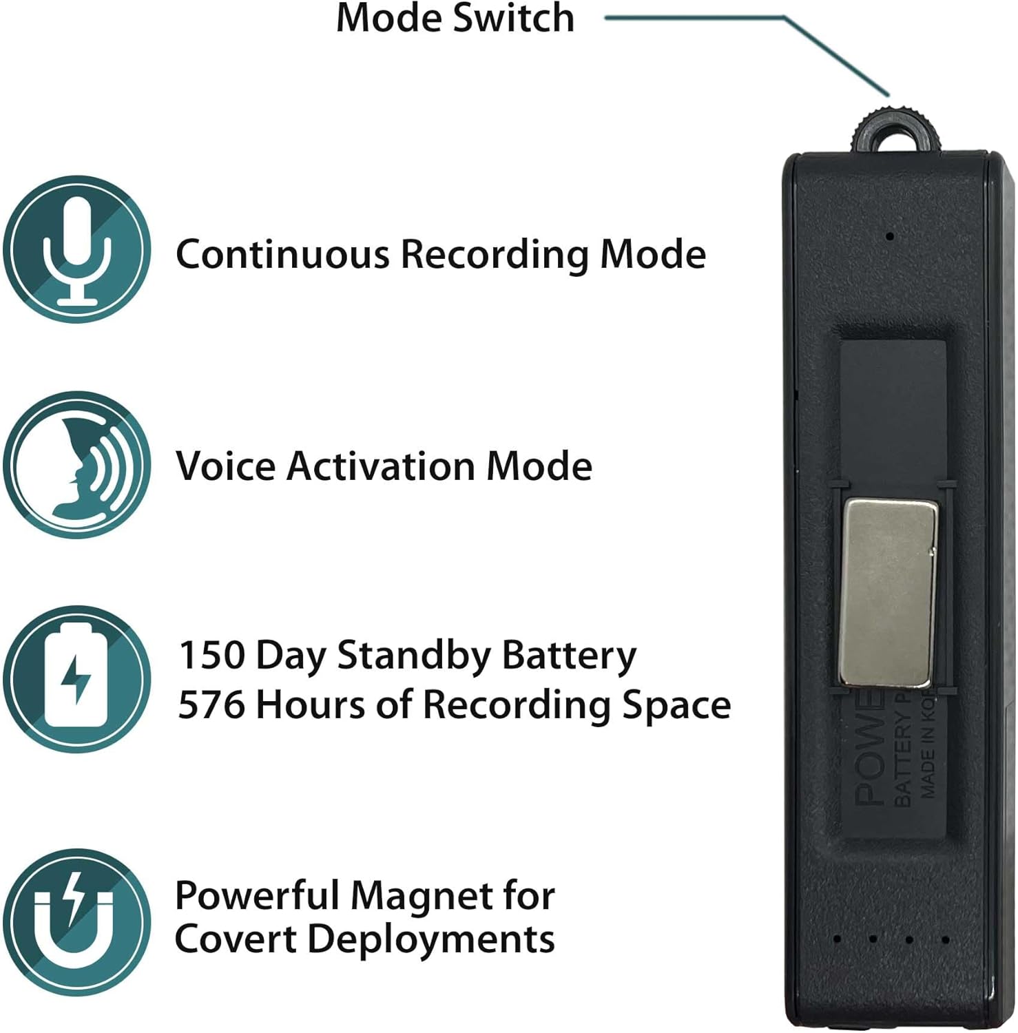 KBANK Voice Activated Digital Audio Recorder 576 Hours of Recording, 150 Days of Standby Battery Life, Adjustable Mic Sensitivity
