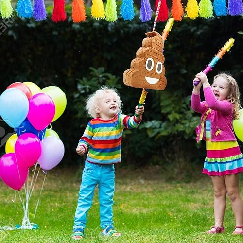 Miniatura 3 de Piñata Emoji Emoticon Poop para fiesta de cumpleaños y eventos, rellenable con dulces o juguetes pequeños, diversión colorida para niños y adultos,