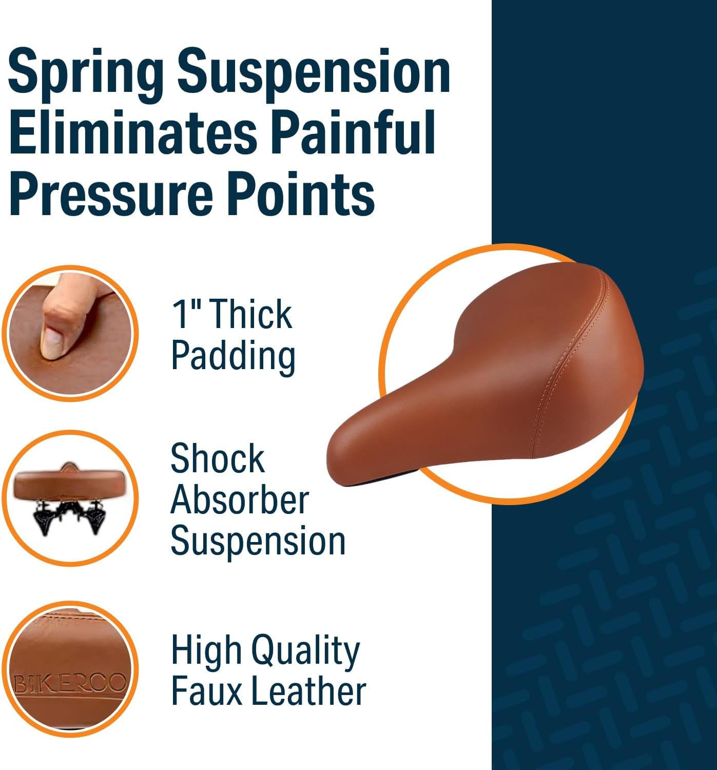 Bikeroo Wide Cruiser Saddle - Comfort Seat Fits Indoor & Outdoor Bicycles - Steel Spring & Elastomer Suspension - Memory Foam