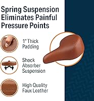 Vista 6 de Bikeroo Wide Cruiser Saddle - Comfort Seat Fits Indoor & Outdoor Bicycles - Steel Spring & Elastomer Suspension - Memory Foam