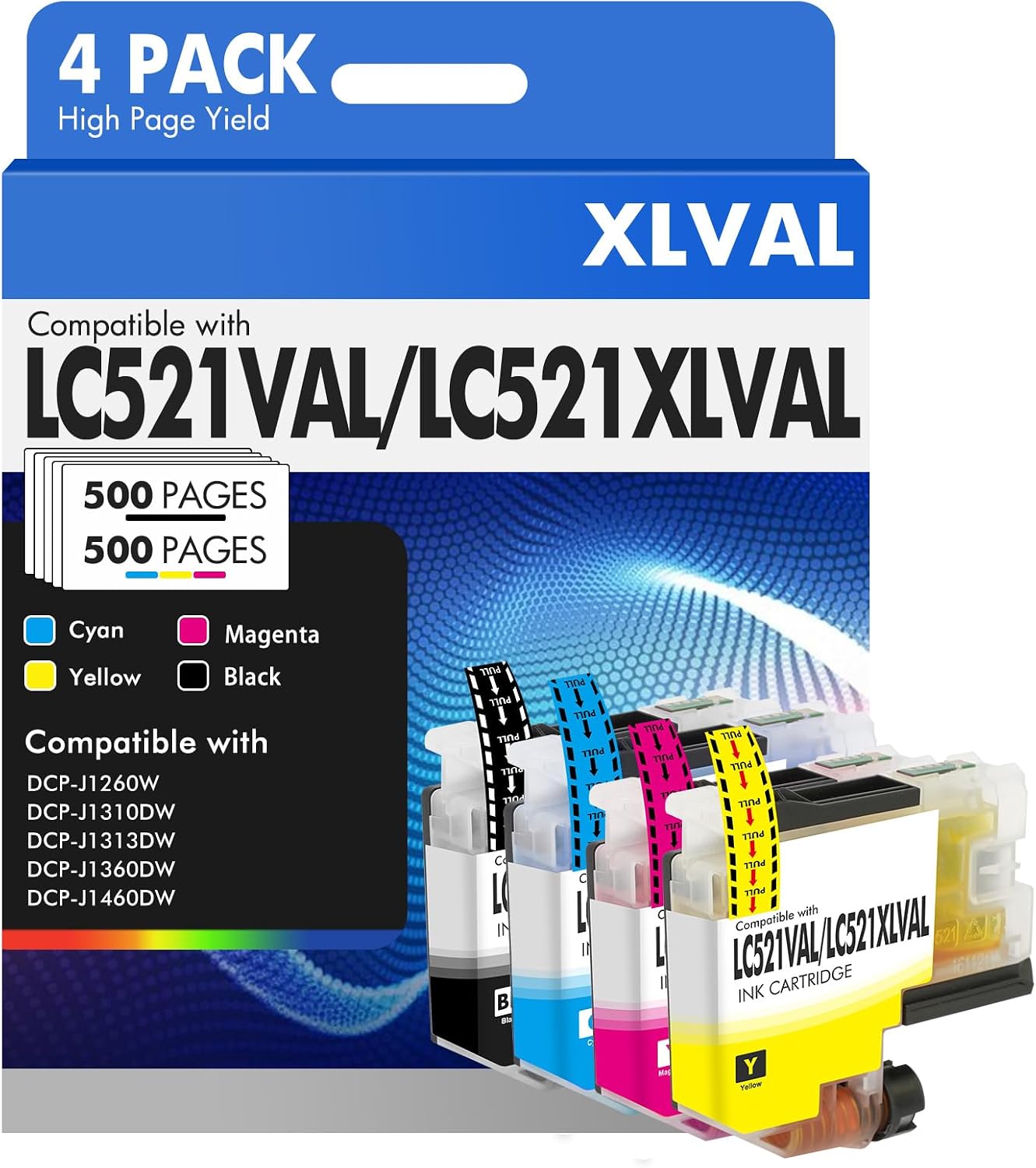 Tintenpatronen LC521XLVAL LC521VAL LC521XL Multipack DCP-J1360DW Kompatibel f r LC-521XL Duckerpatronen f r Brother-Drucker DCP-J1310DW DCP-J1260W DCP-J1313DW DCP-J1460DW Schwarz Cyan Magenta Gelb