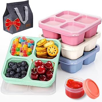 KTKUDY 4 Paket  le Yeme i  antas  ve Sos Kutusu ile At t rmal k Kab  - 4 B lmeli Bento At t rmal k Kutusu -  ocuklar Yeti kinler i in Yeniden Kullan labilir Yemek Haz rlama  le Yeme i Kab  - Okul