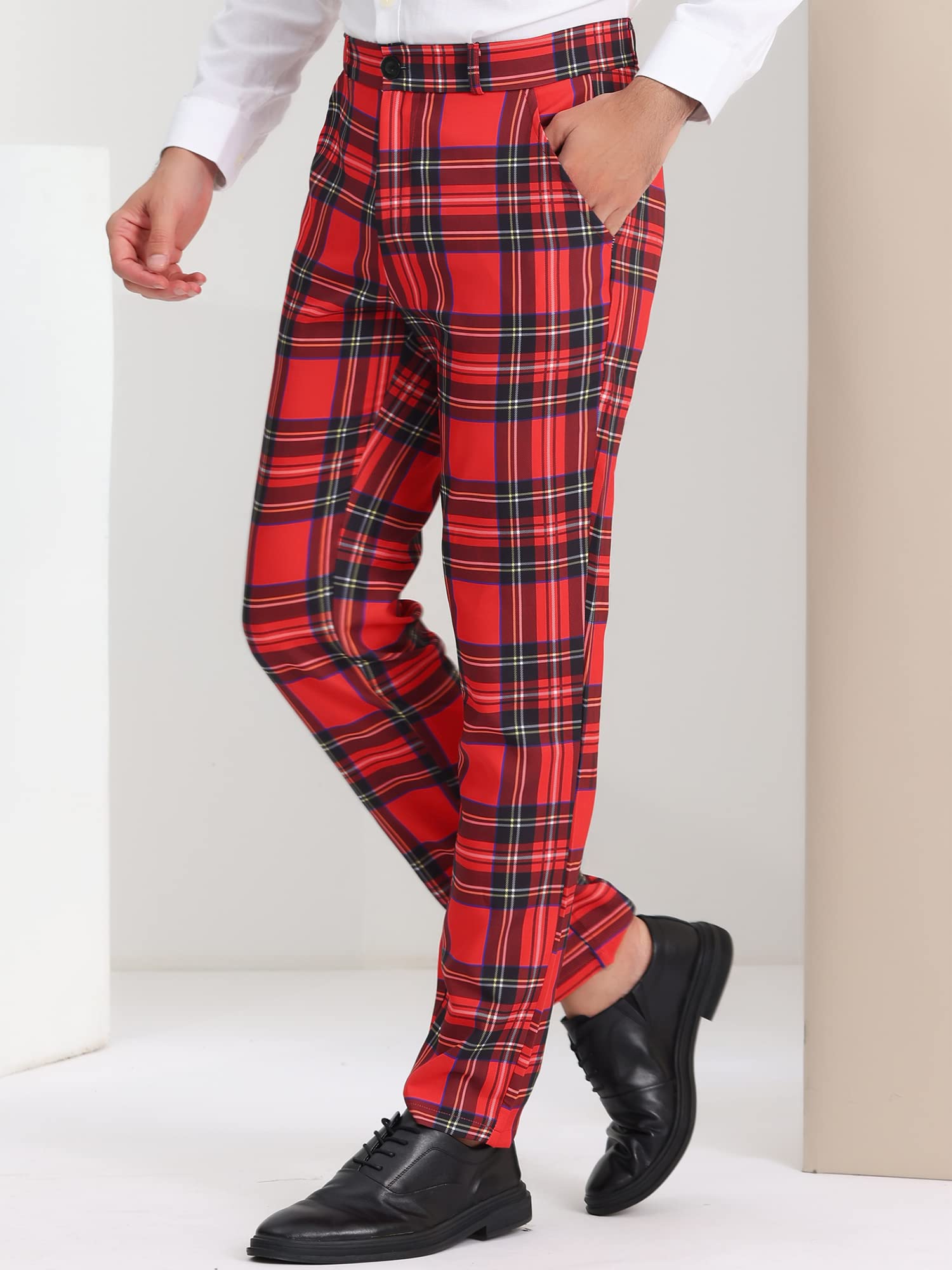 Lars Amadeus Pantalones de Vestir a Cuadros para Hombre Pantalones de Negocios con Frente Plano Pantalones de Traje a Cuadros