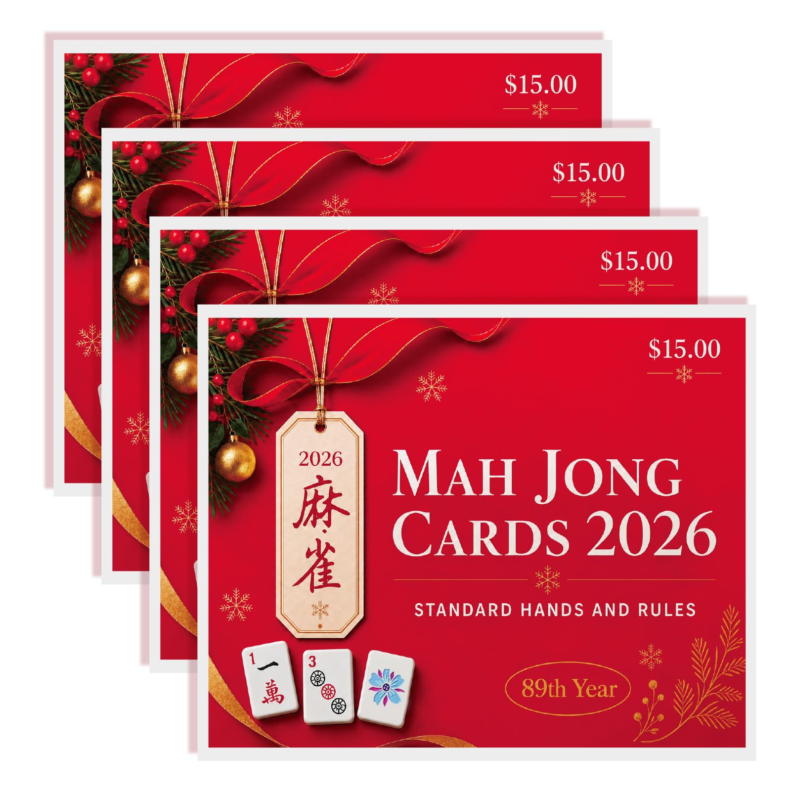 YXSD HMXQ American Mah Jong Cards 2026, 4 Pack Large Print Easy-to-Read Mah Jong Cards, Tri-Fold Updated Hands & Rules Guide for Game Night, Seniors & Beginners