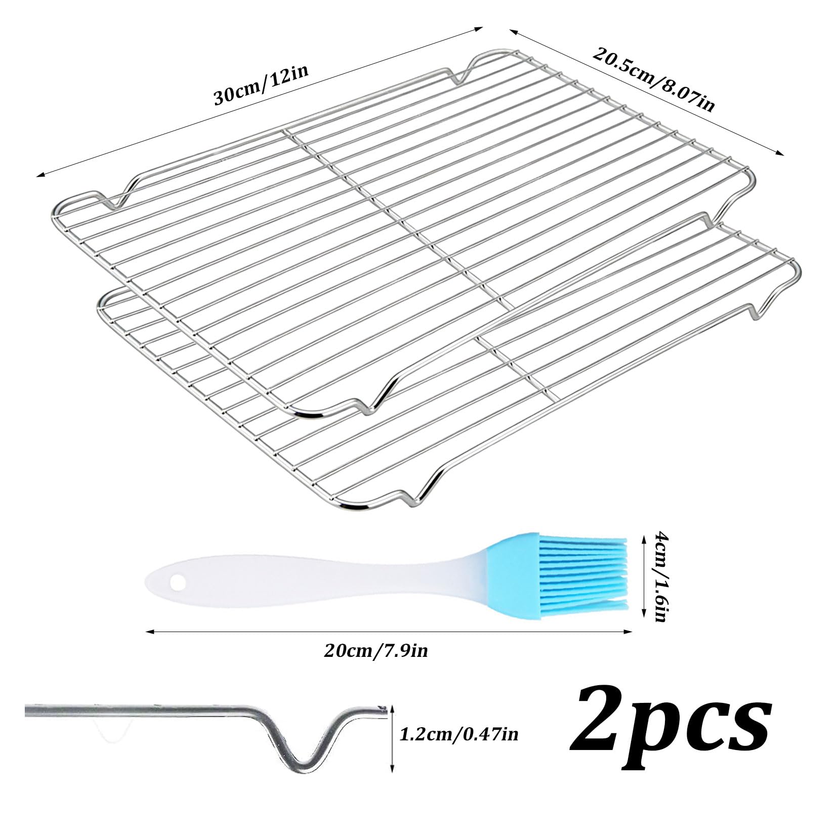 Grille de Refroidissement 30 x 20 cm Acier Inoxydable pour Pâtisserie et Cuisson avec Pinceau