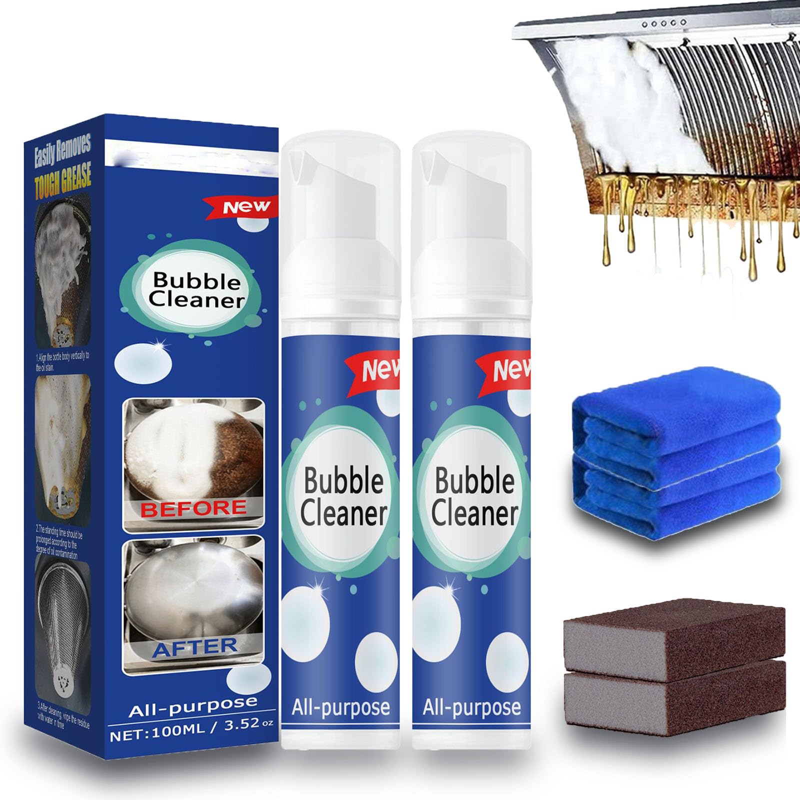 Arithmeticn All Purpose Rinse Cleaning Spray, Bubble Cleaner Foam Spray, Bubble Cleanser, Magic Foam Cleaner, All Purpose Rinse Free Cleaning Spray, Powerful Multi Surface Cleaner (100ml-2pcs)