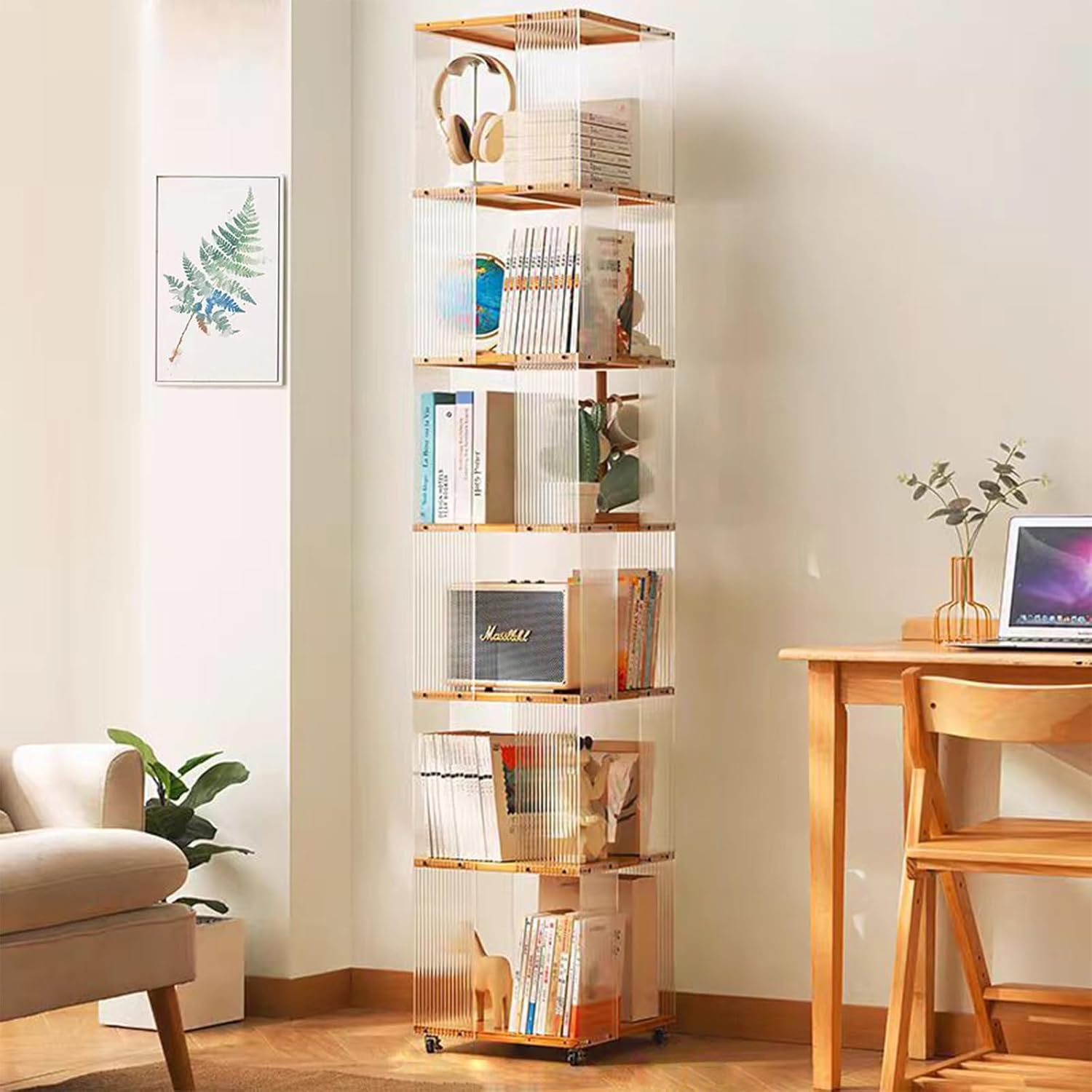 Amazon.com: 6 Tier Rotating Bookshelf, Clear Bookcase, Modern Storage ...